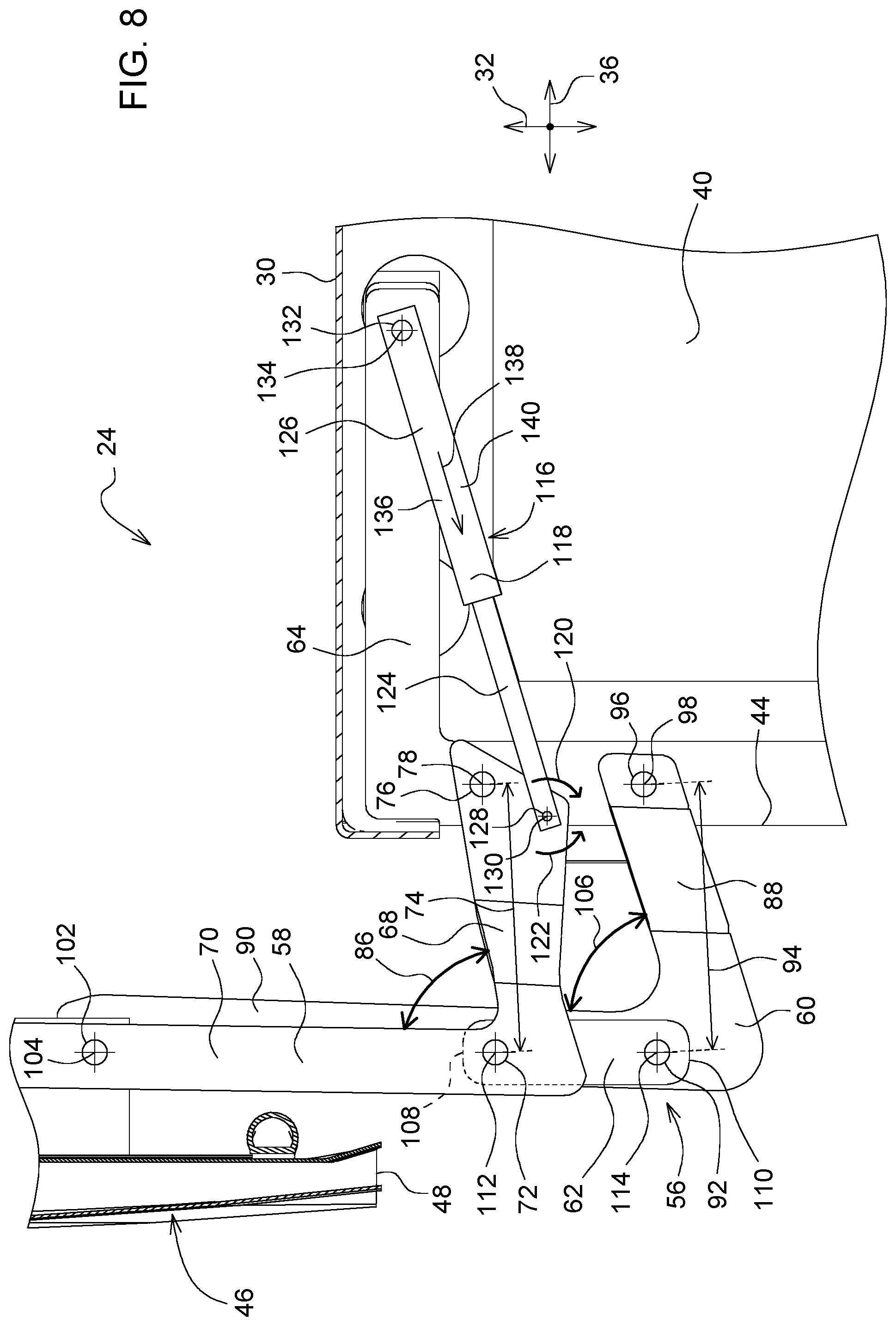 Patent US12103467 Figure 8 – Uplift twine box door linkage system for baler implement