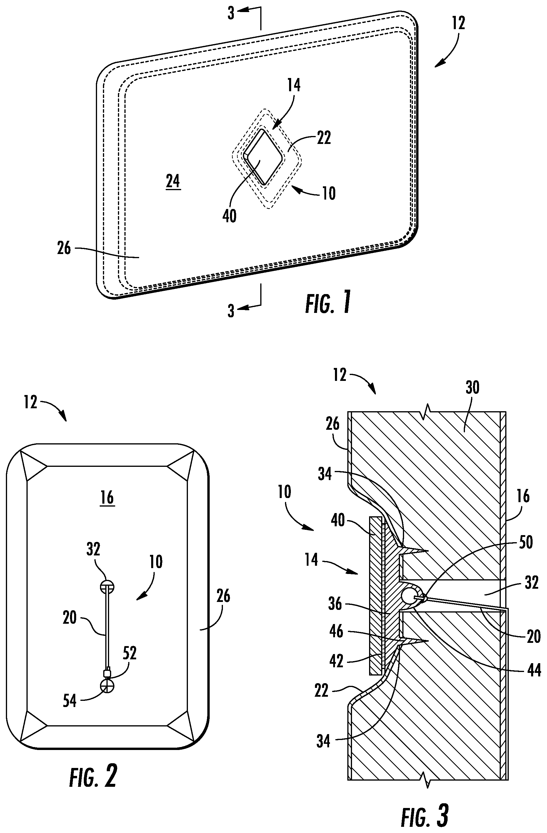 Patent US12103468 — Recessed badge assembly for cushioned surfaces and related methods — Figure 1