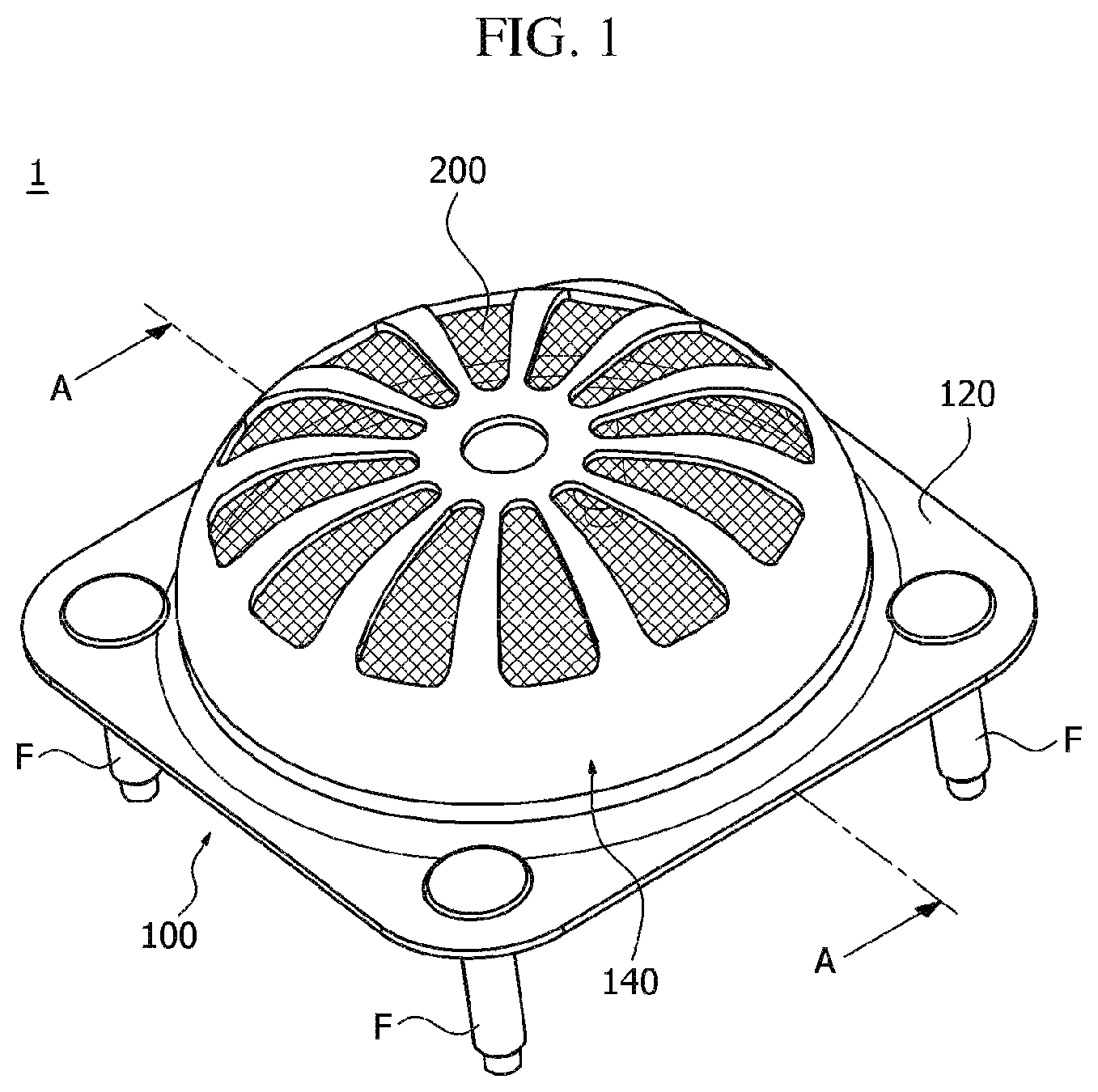 Patent US12103484 Figure 1 – Airbag retainer and airbag retainer assembly including same