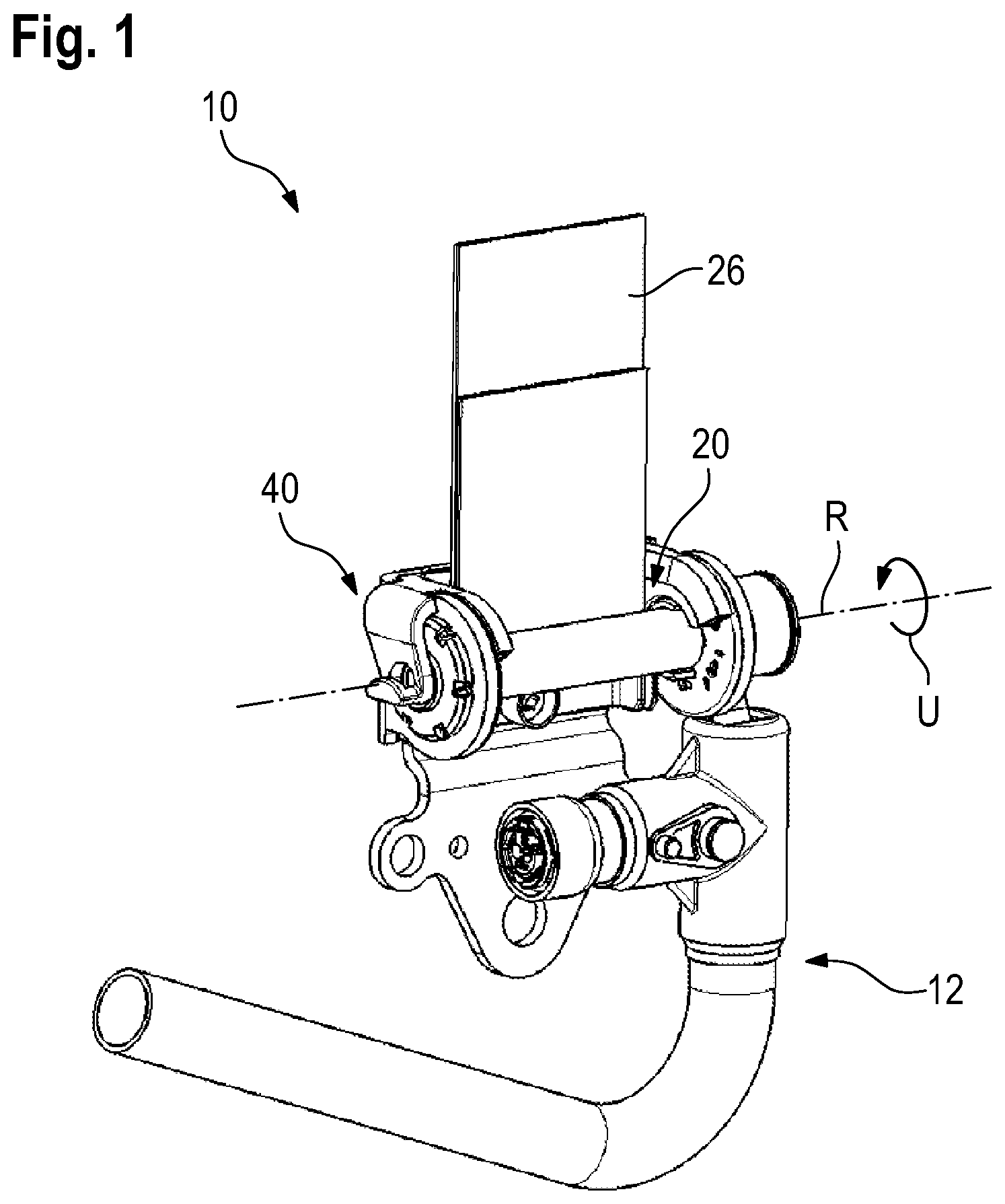 Patent US12103491 Figure 1 – Belt shaft housing, belt shaft, belt tensioner, and method for installing a belt tensioner