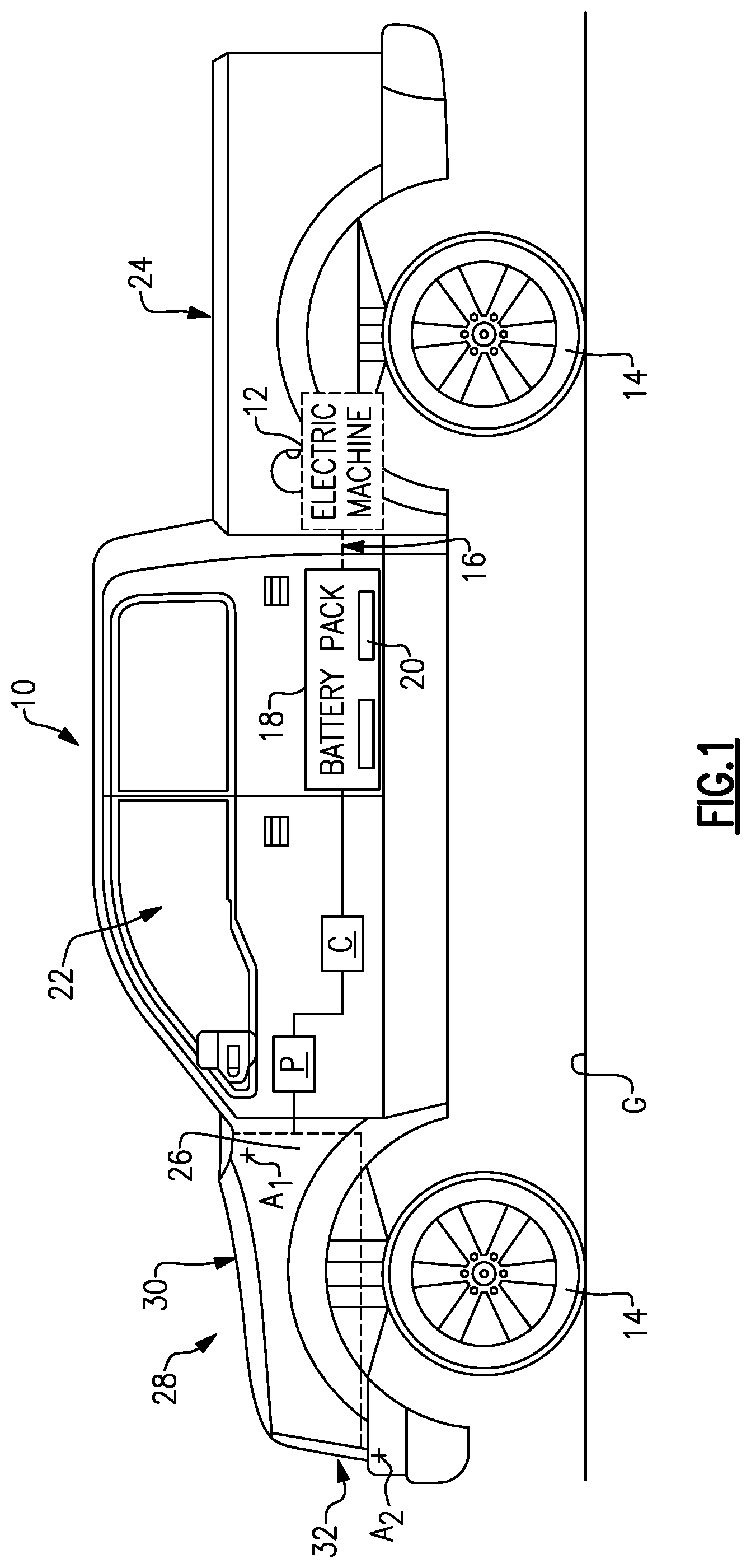 Patent US12103495 Figure 1 – Front trunk including features for work and entertainment purposes