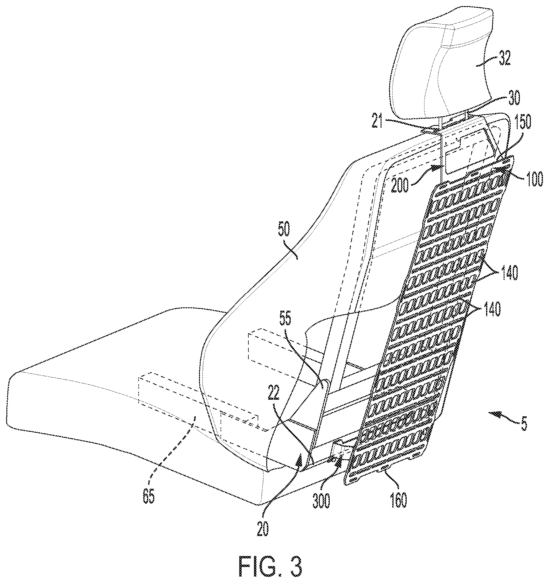Patent US12103497 Figure 3 – System for attaching a storage panel to a vehicle seat