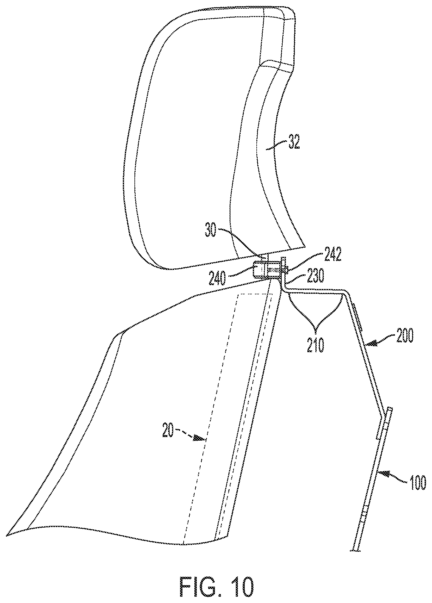 Patent US12103497 Figure 10 – System for attaching a storage panel to a vehicle seat