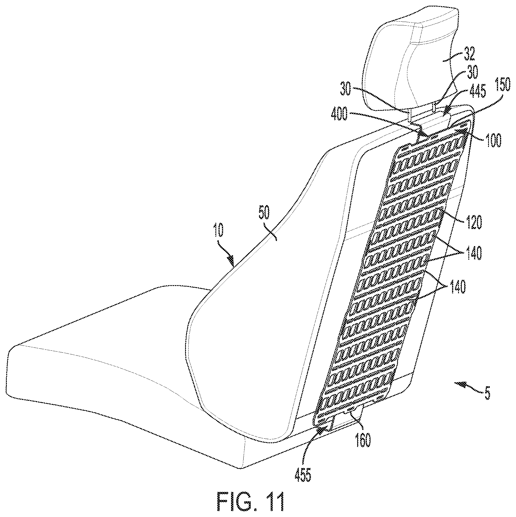Patent US12103497 Figure 11 – System for attaching a storage panel to a vehicle seat