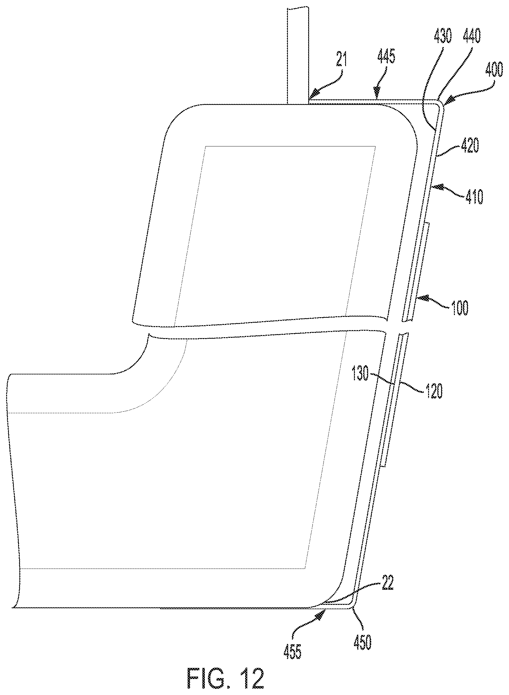 Patent US12103497 Figure 12 – System for attaching a storage panel to a vehicle seat