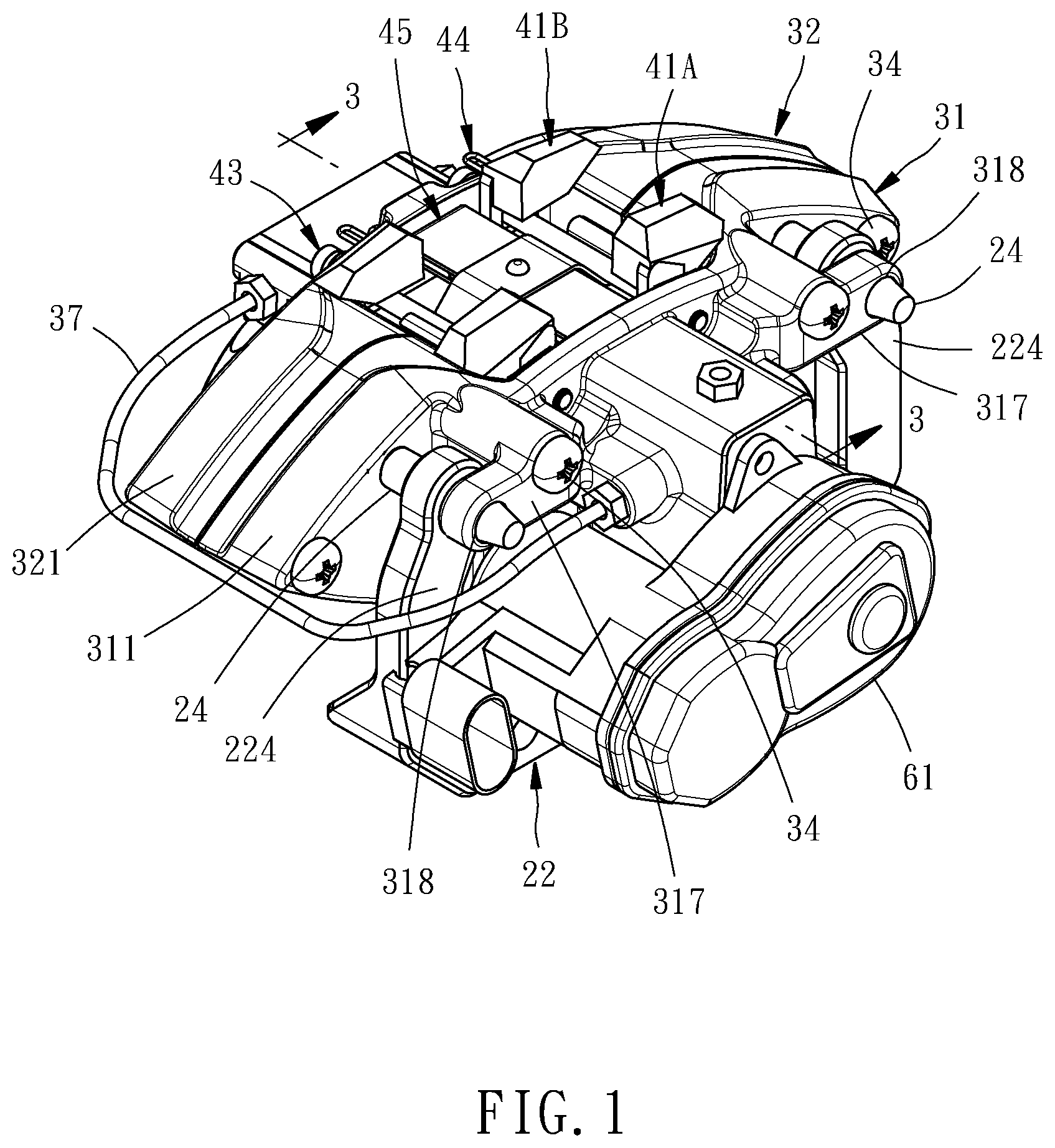 Patent US12103504 Figure 1 – Hydraulic brake and electronic parking integrated caliper