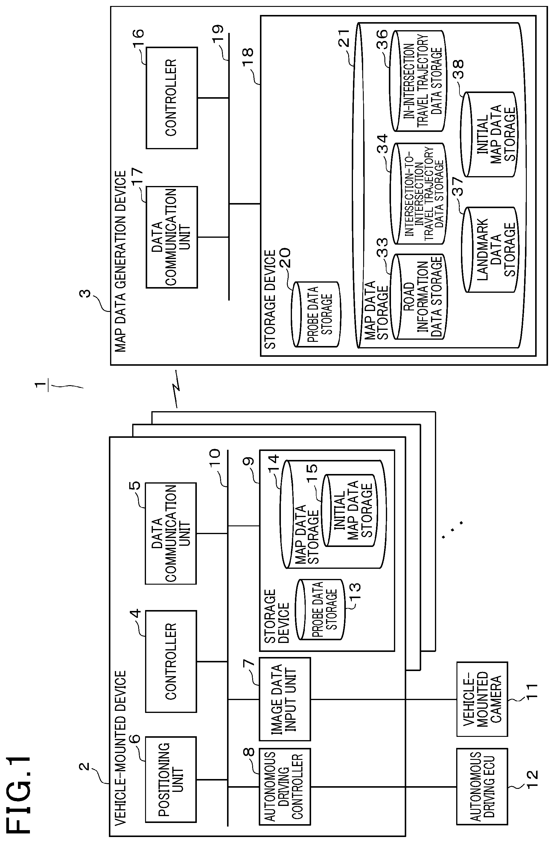 Patent US12103535 Figure 1 – Device and method for generating travel trajectory data in intersection, and vehicle-mounted device