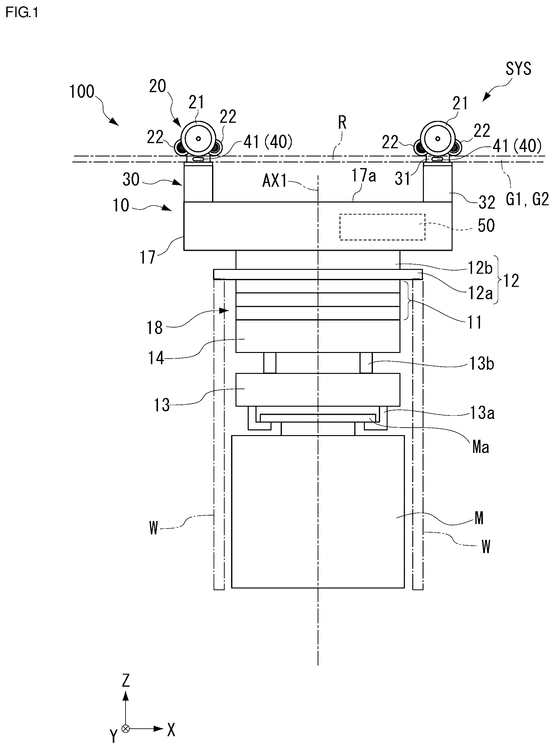 Patent US12103570 Figure 1 – Traveling vehicle system