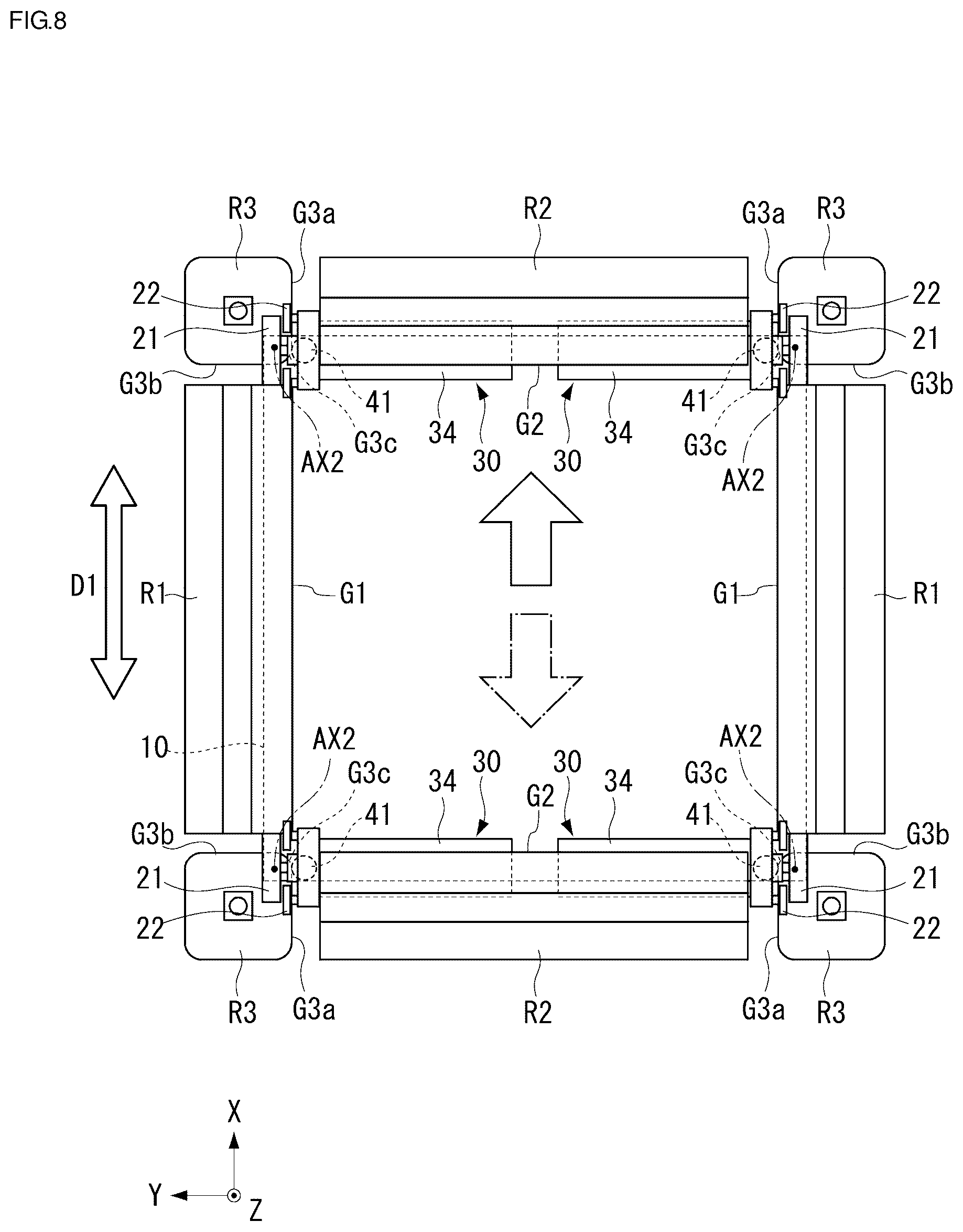 Patent US12103570 Figure 8 – Traveling vehicle system