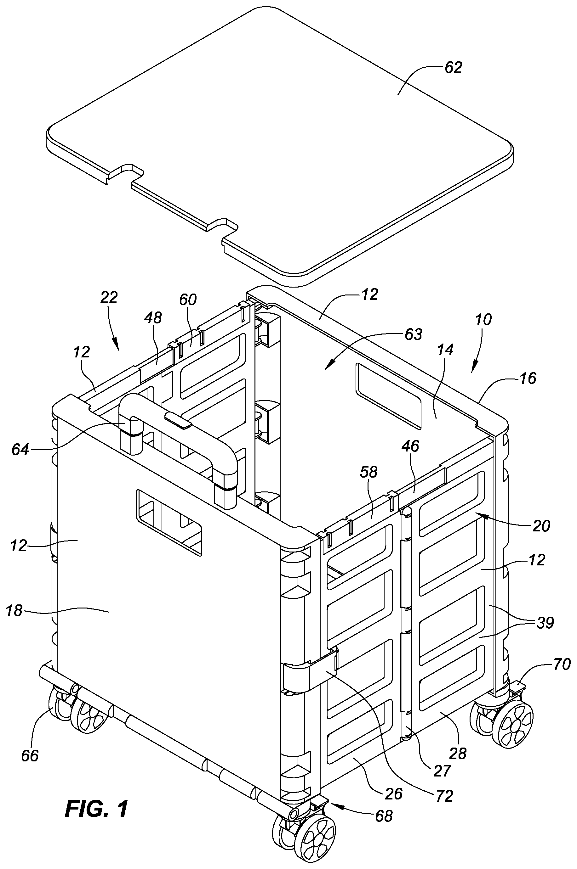 Patent US12103576 Figure 1 – Stackable collapsible carts