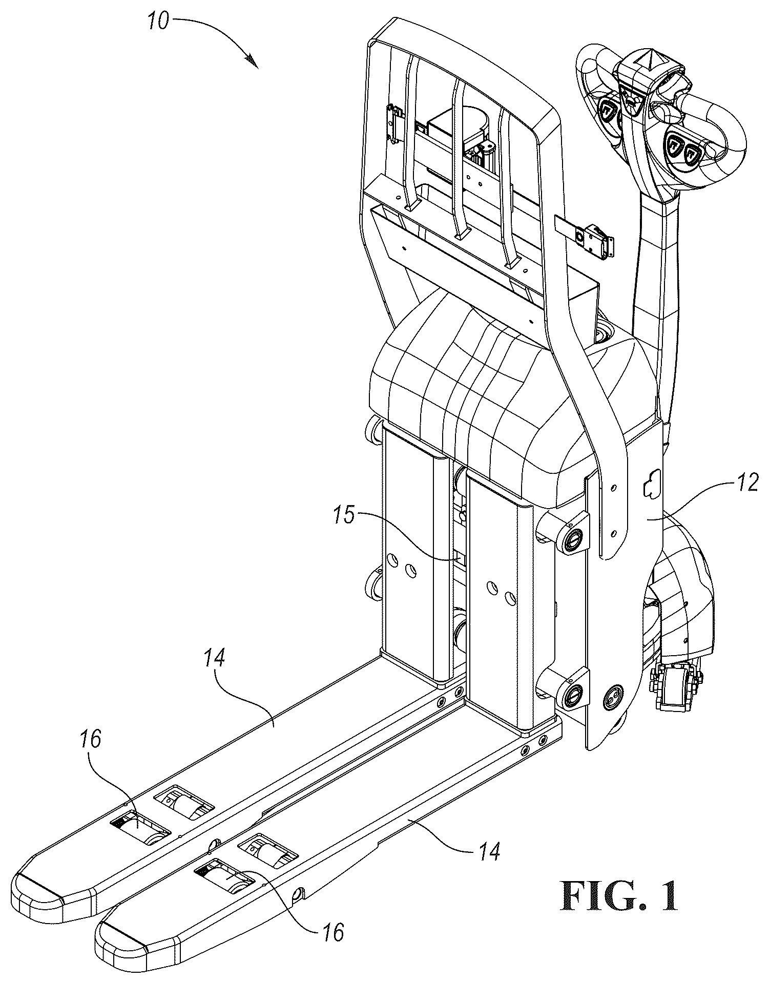 Patent US12103577 Figure 1 – Adjustable span tine pallet jack