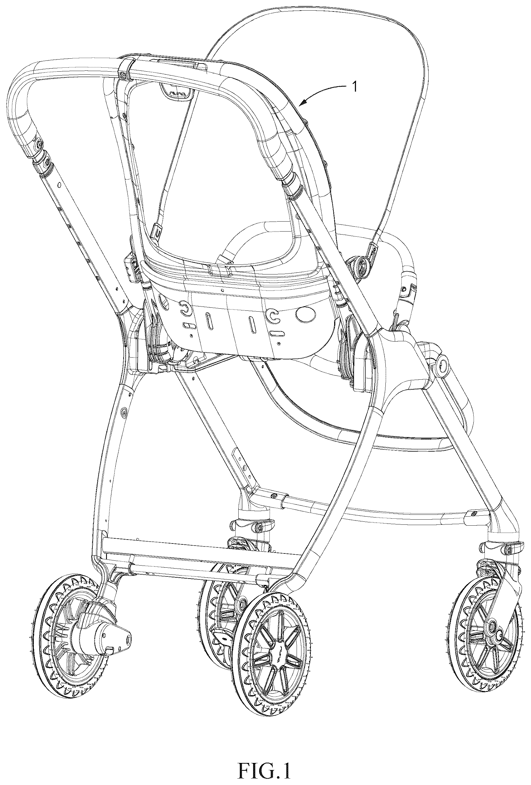 Patent US12103580 Figure 1 – Folding handle, folding device, child stroller seat and child stroller
