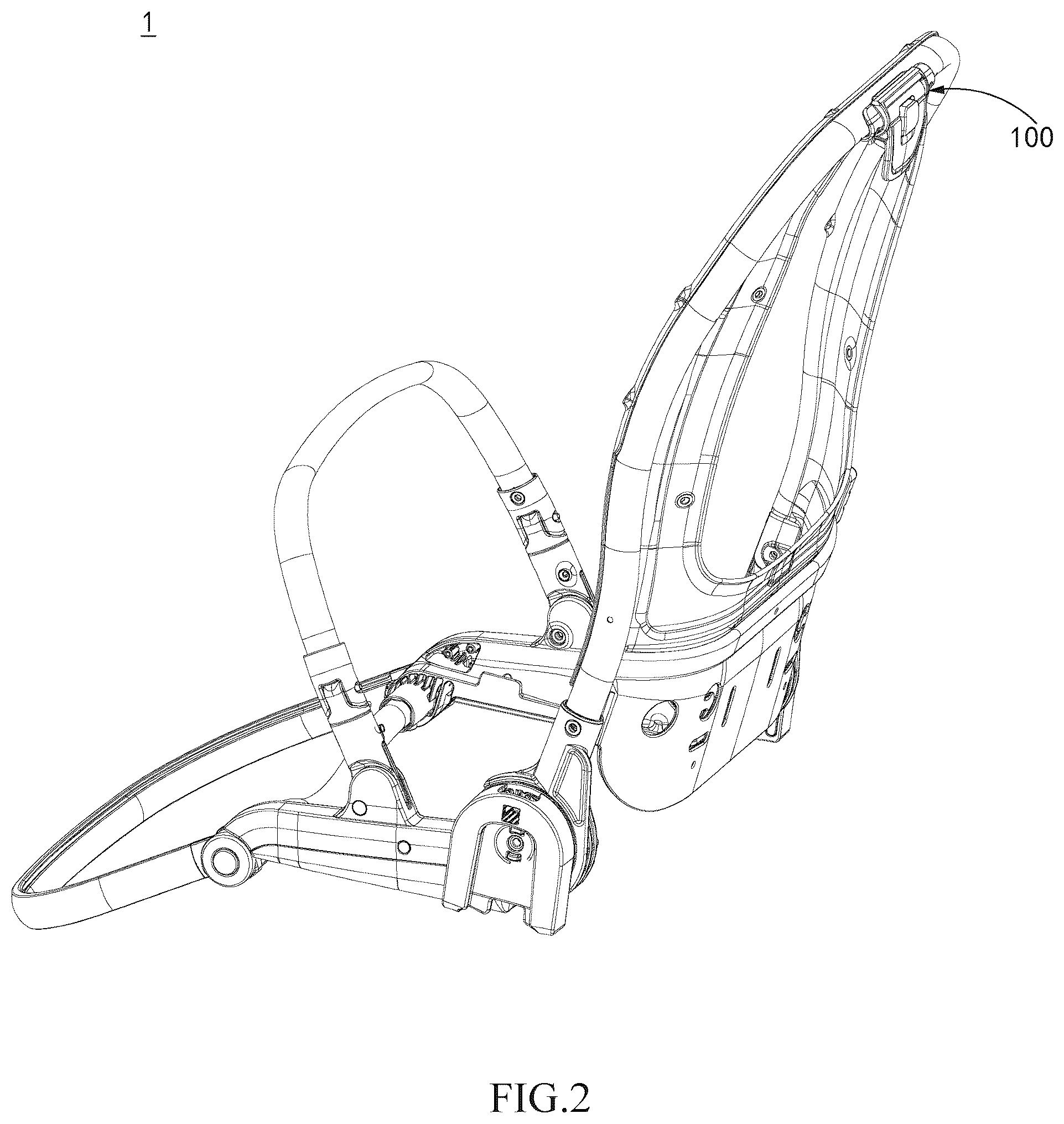 Patent US12103580 Figure 2 – Folding handle, folding device, child stroller seat and child stroller