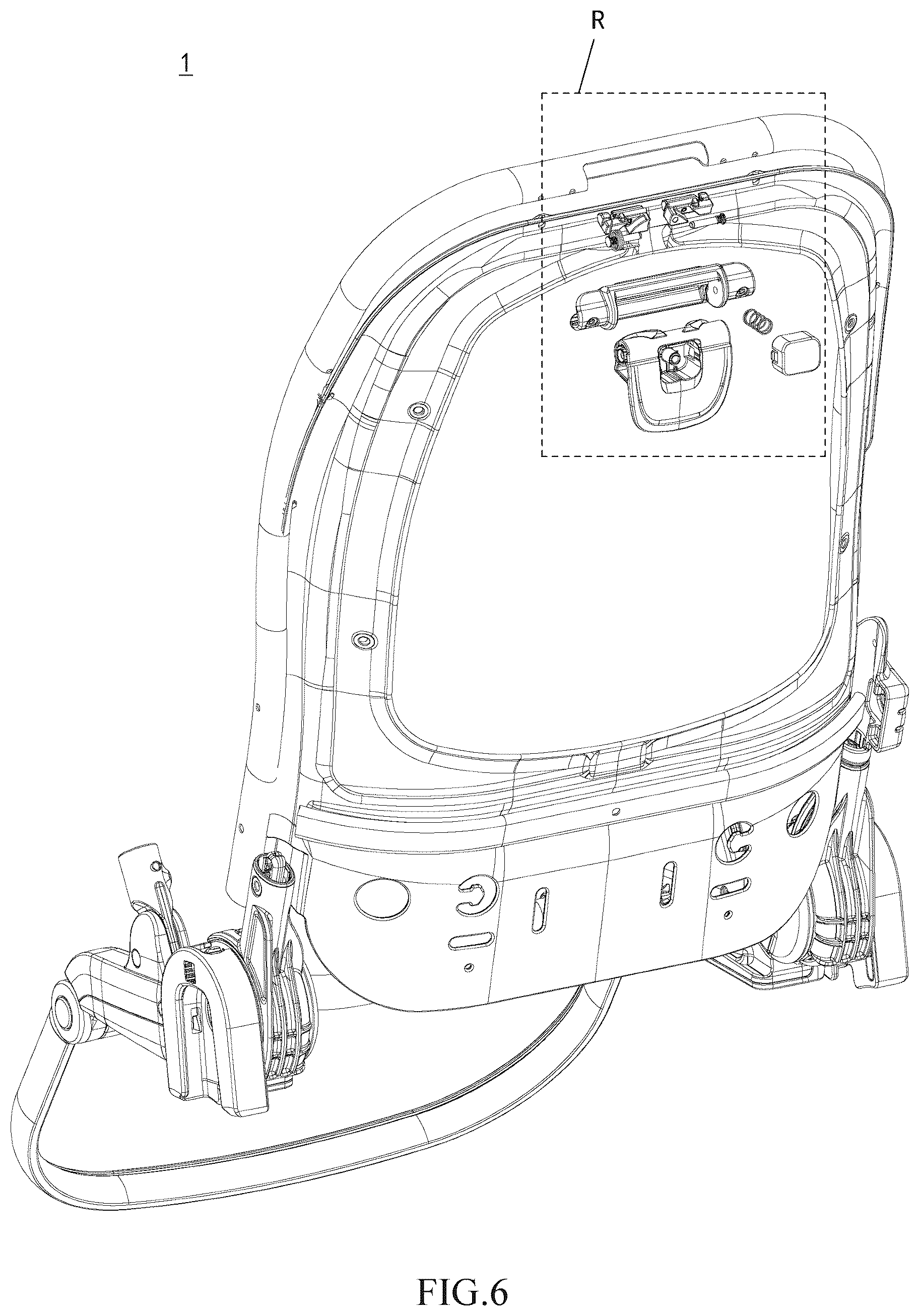 Patent US12103580 Figure 6 – Folding handle, folding device, child stroller seat and child stroller
