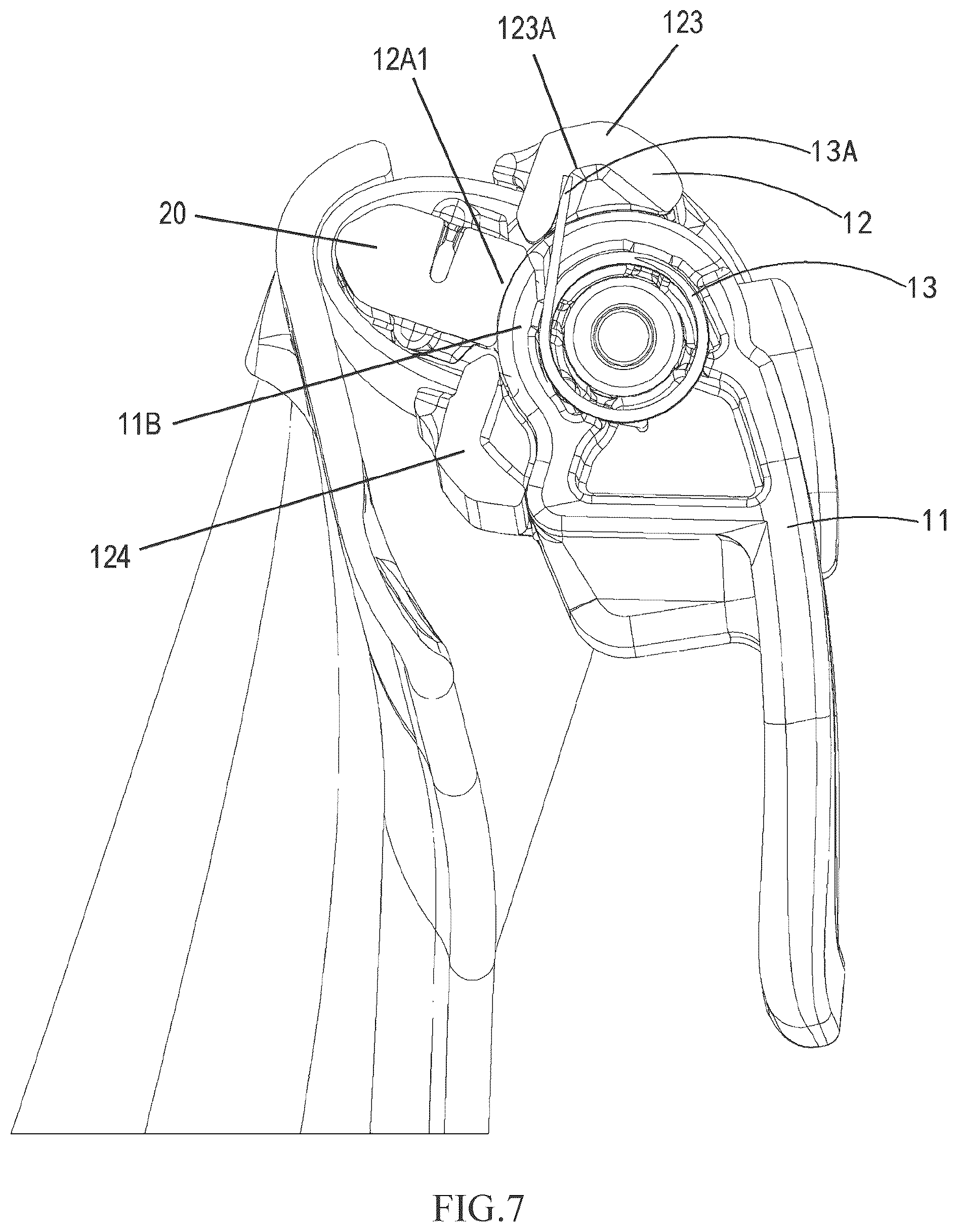 Patent US12103580 Figure 8 – Folding handle, folding device, child stroller seat and child stroller