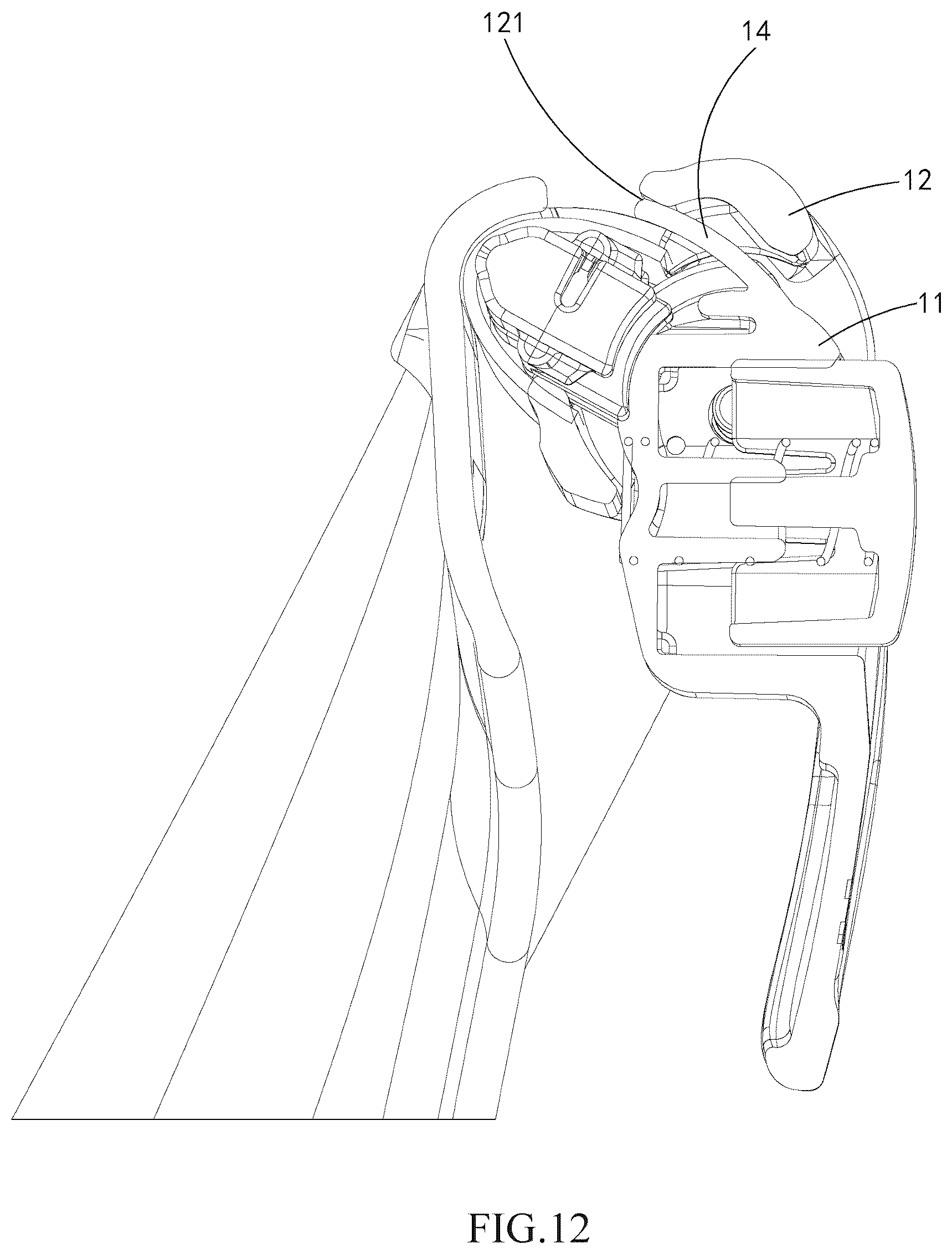 Patent US12103580 Figure 13 – Folding handle, folding device, child stroller seat and child stroller