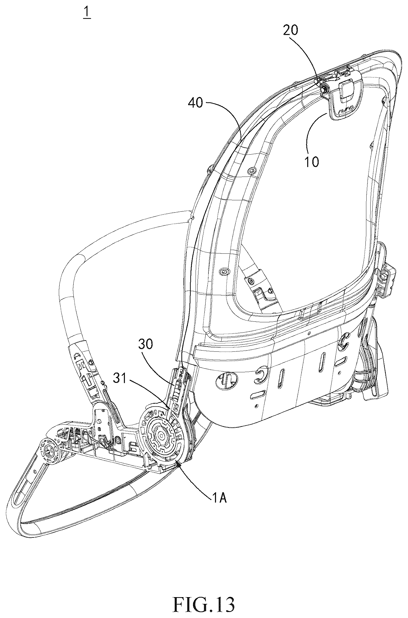 Patent US12103580 Figure 14 – Folding handle, folding device, child stroller seat and child stroller