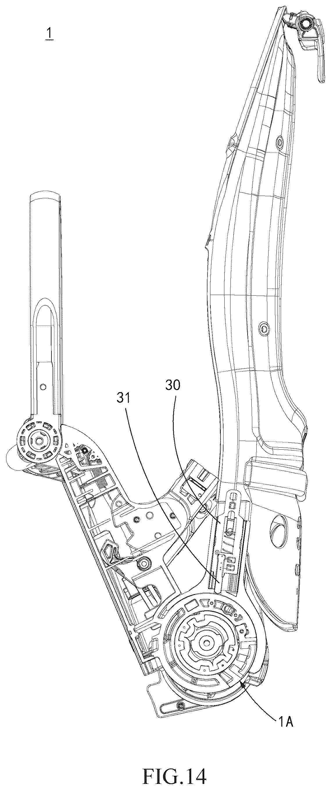 Patent US12103580 Figure 15 – Folding handle, folding device, child stroller seat and child stroller