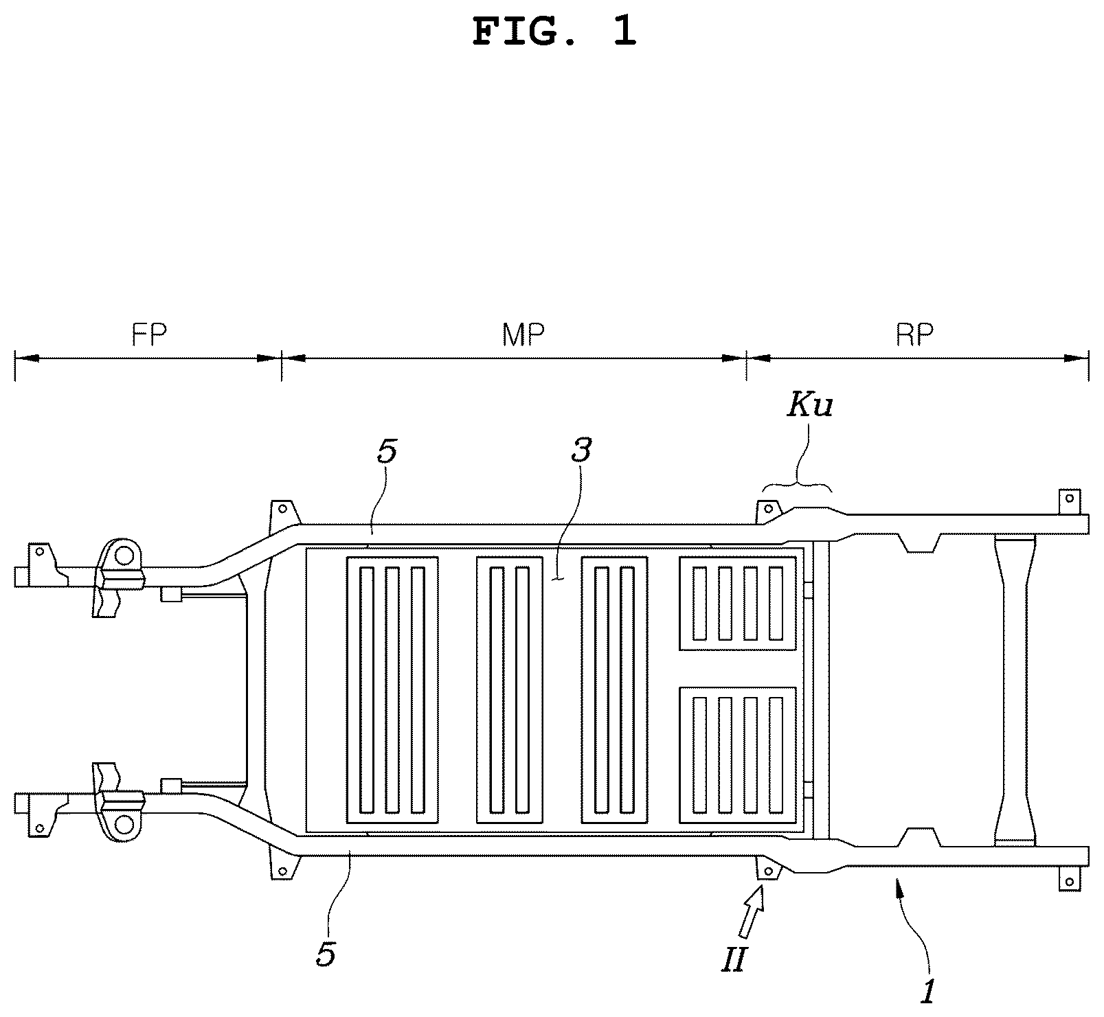 Patent US12103591 Figure 1 – Frame structure for a vehicle