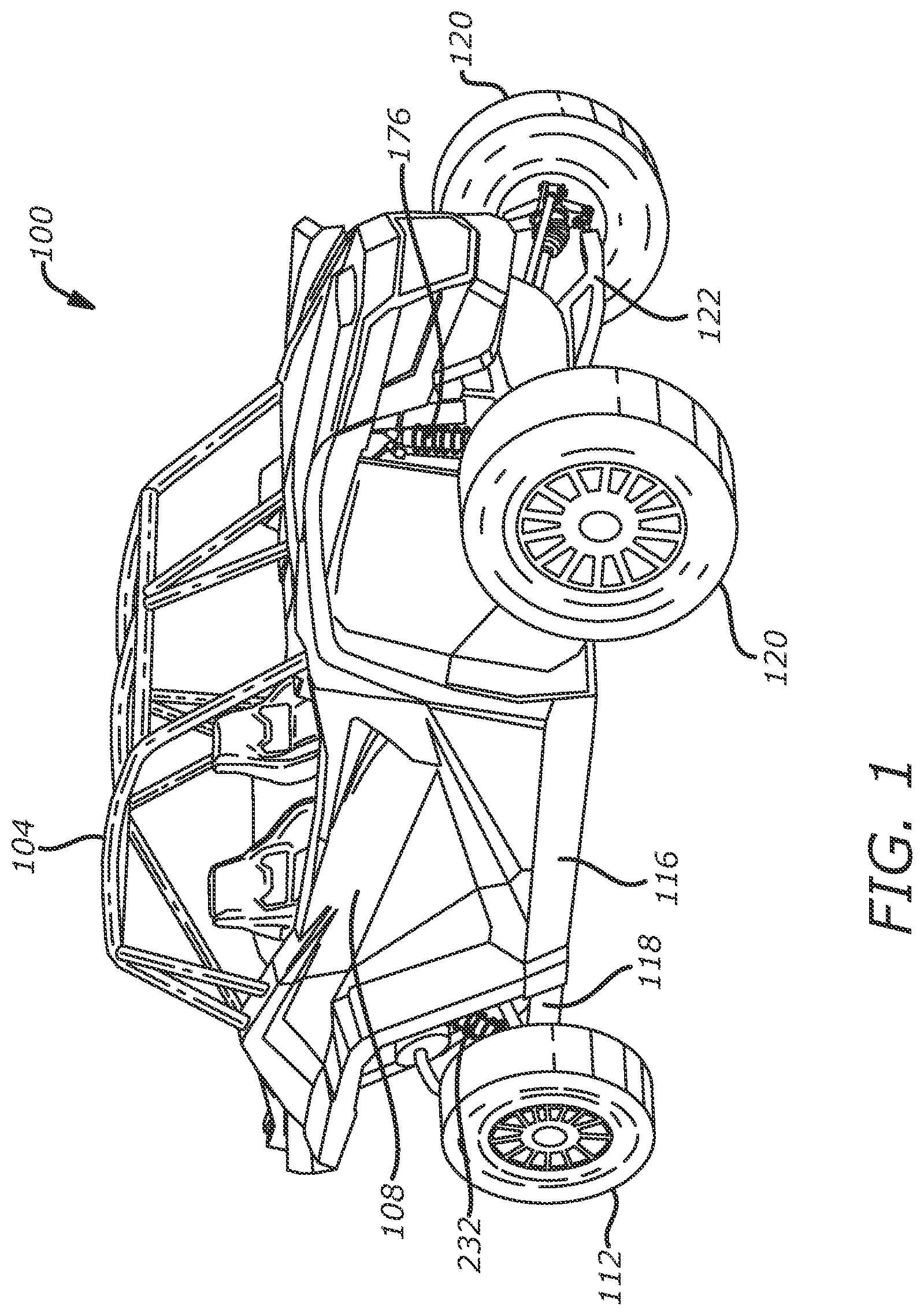 Patent US12103593 Figure 1 – Rear strut gusset plates for reinforcing an off-road chassis