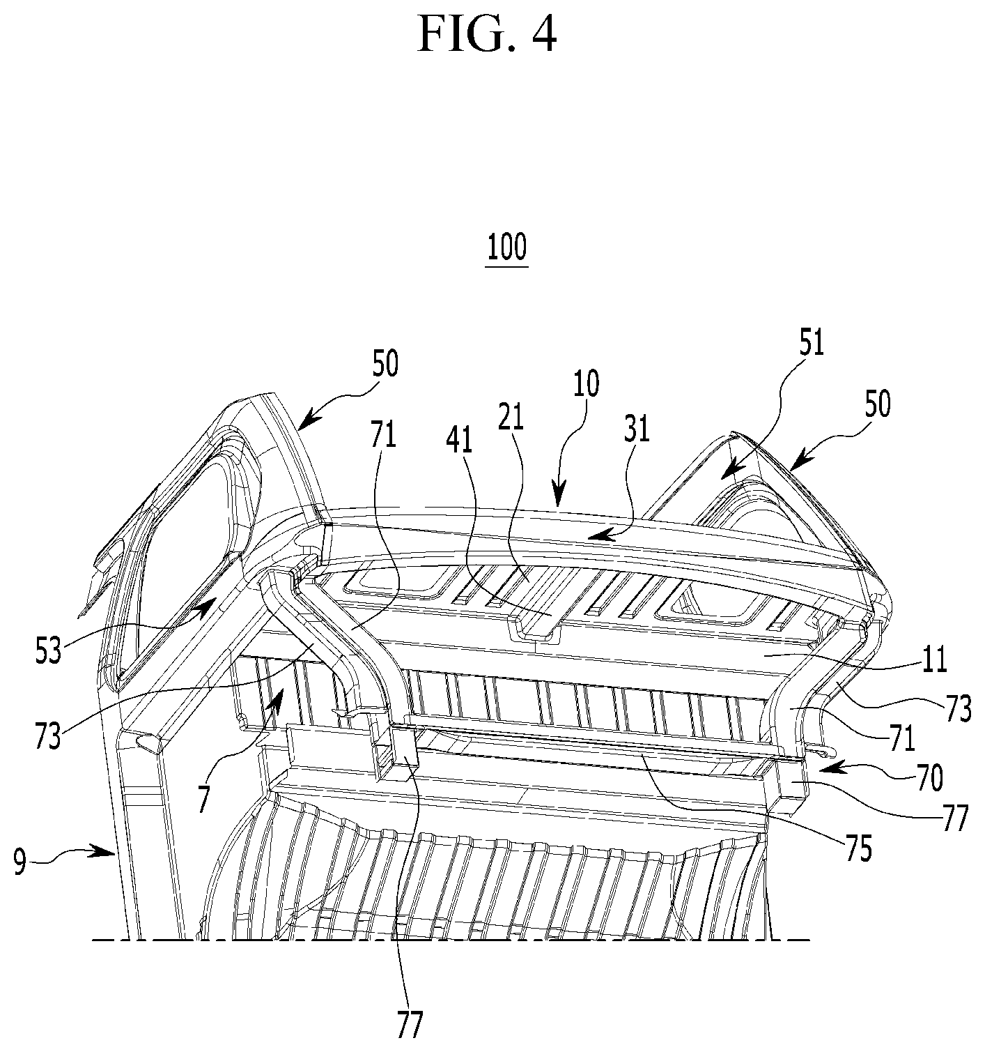 Patent US12103595 Figure 4 – Front vehicle body structure
