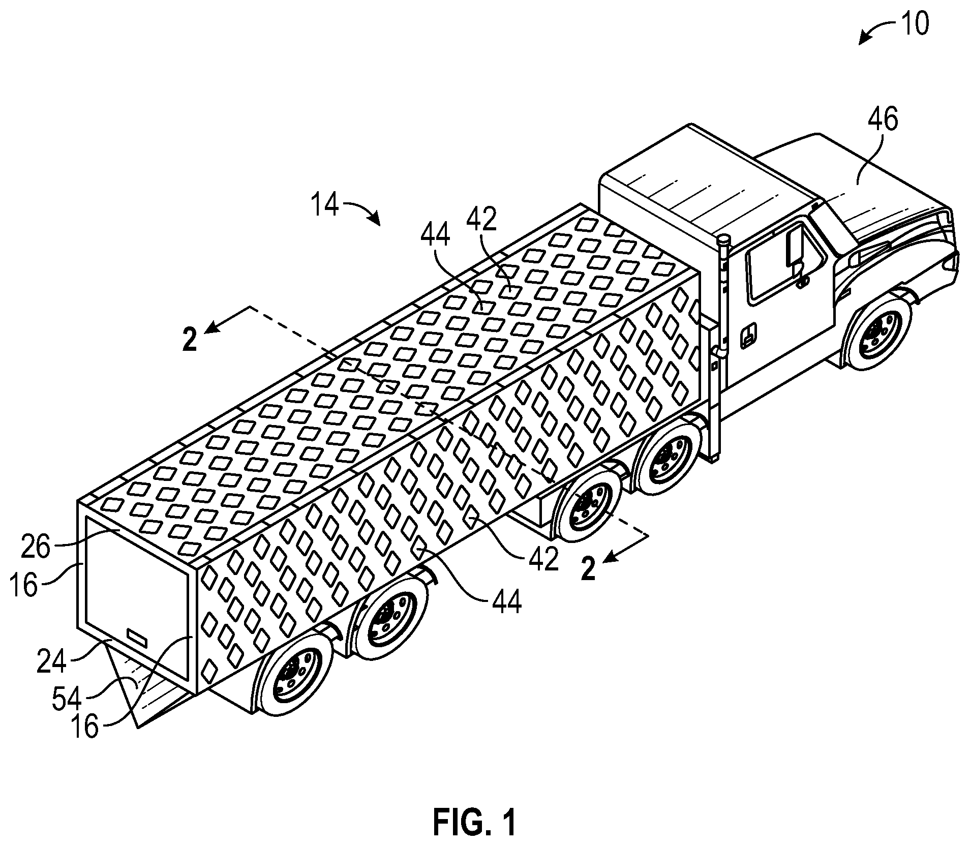 Patent US12103601 — Semi-trailer aerodynamic drag deflection assembly — Figure 1