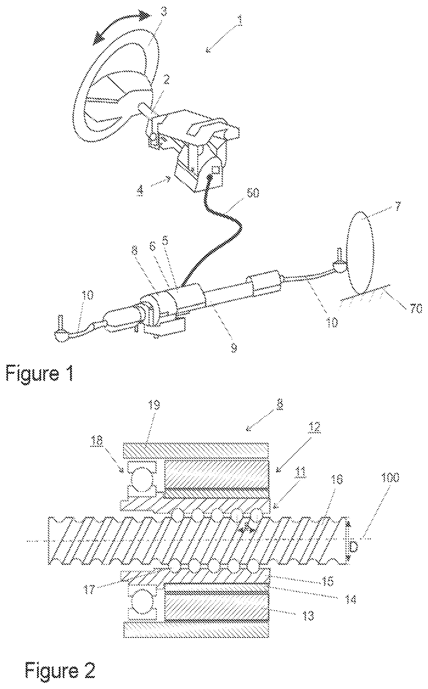 Patent US12103604 Figure 1 – Steer-by-wire steering gear having a hollow shaft motor and a ball screw drive