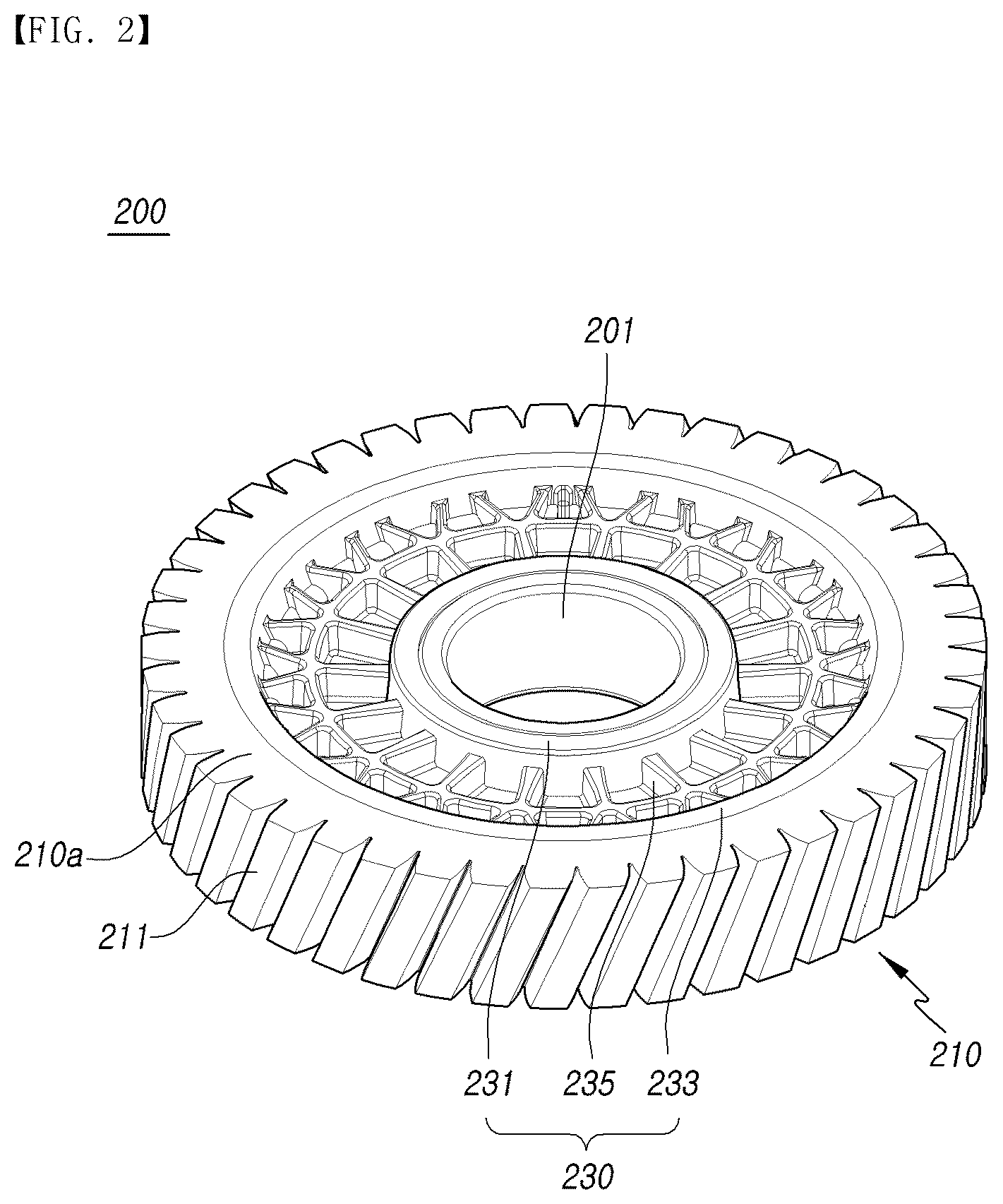 Patent US12103606 Figure 2 – Worm wheel of steering system speed reducer, and manufacturing method therefor