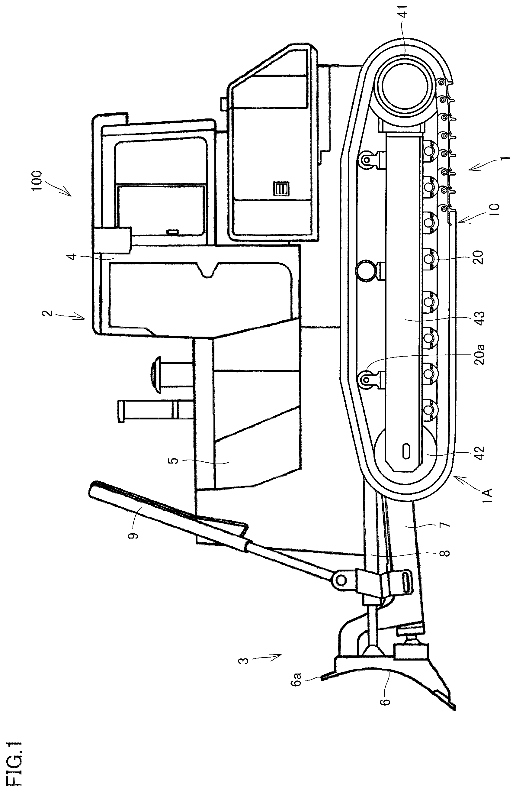 Patent US12103612 Figure 1 – Roller unit of crawler travel unit, crawler travel unit, and work machine
