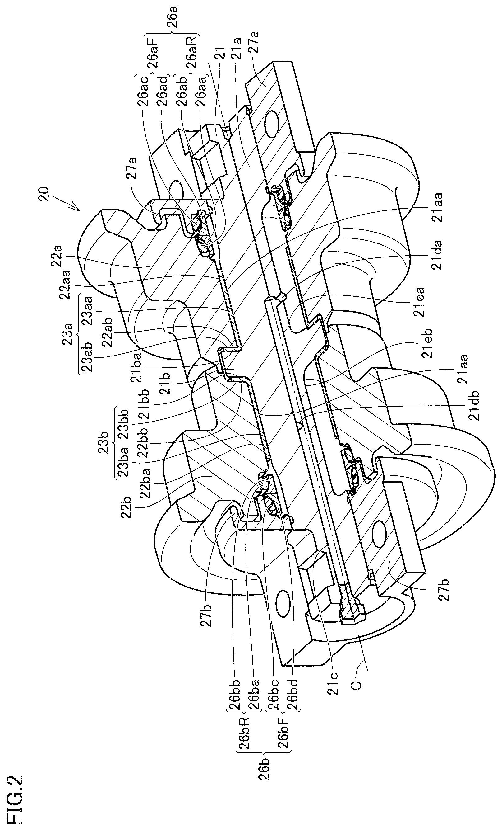 Patent US12103612 Figure 2 – Roller unit of crawler travel unit, crawler travel unit, and work machine