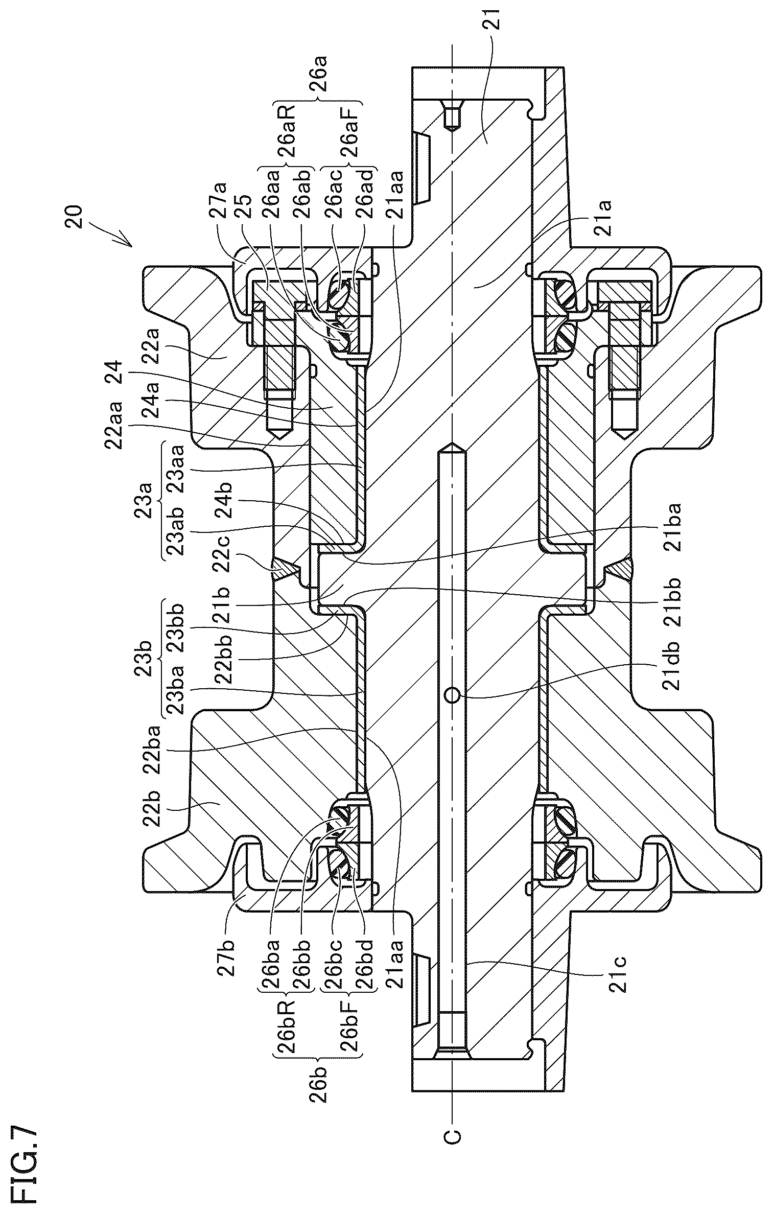 Patent US12103612 Figure 7 – Roller unit of crawler travel unit, crawler travel unit, and work machine