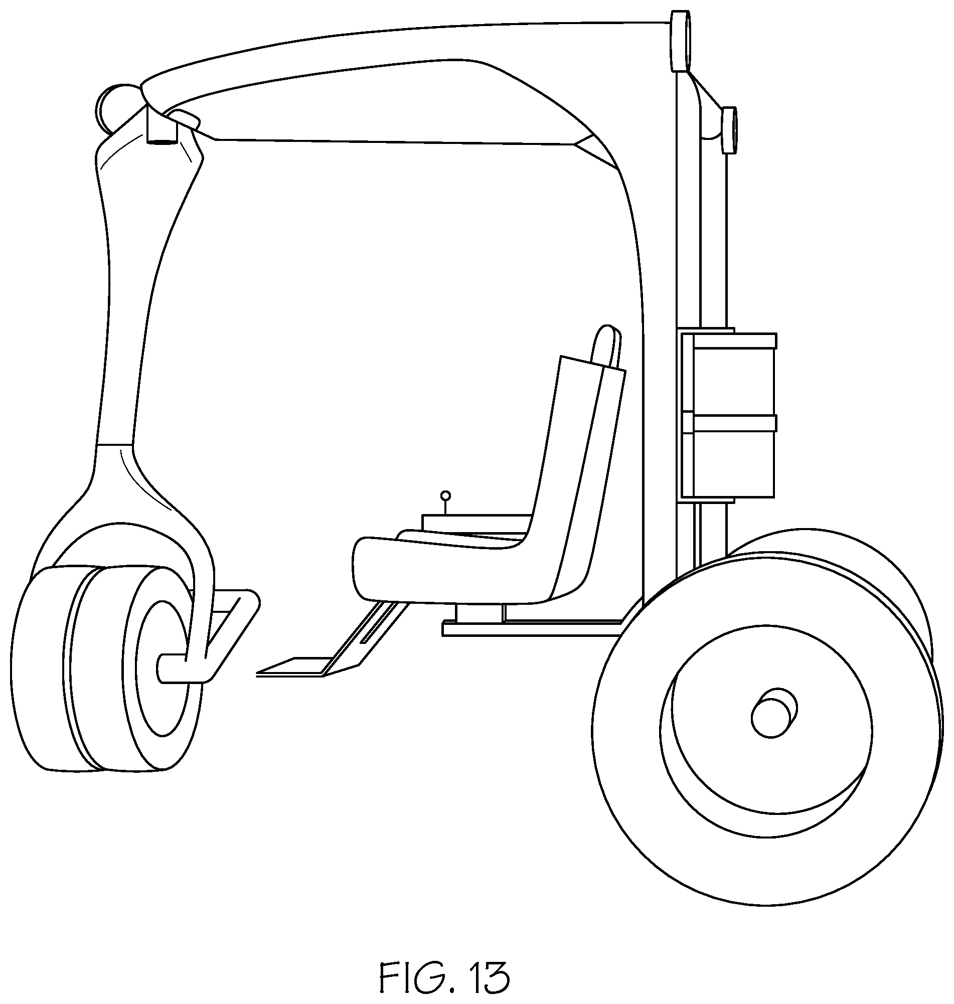 Patent US12103619 Figure 13 – Electric vehicle with movable operator's chair