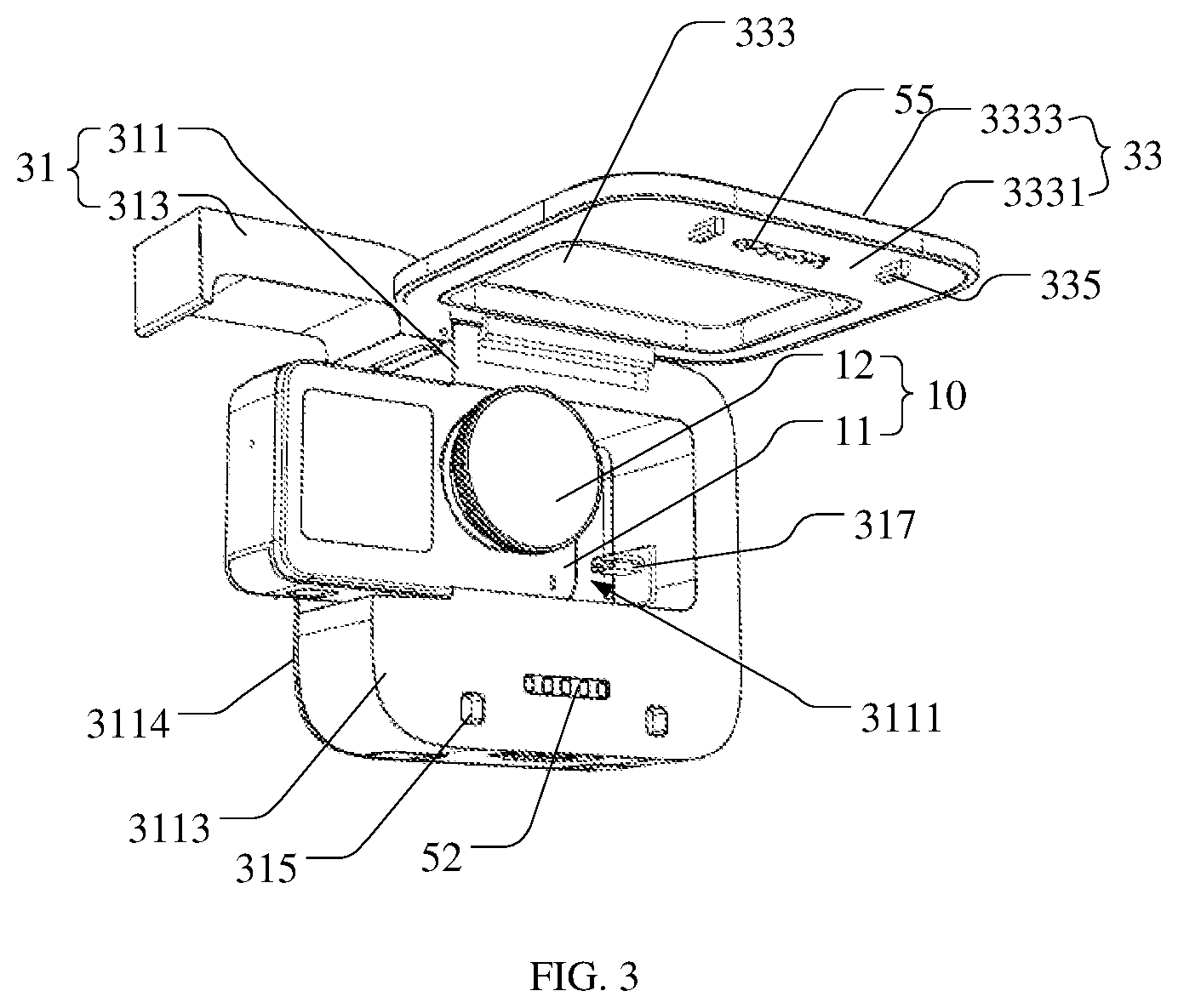 Patent US12103628 Figure 3 – Camera housing device, camera equipment and rear view system