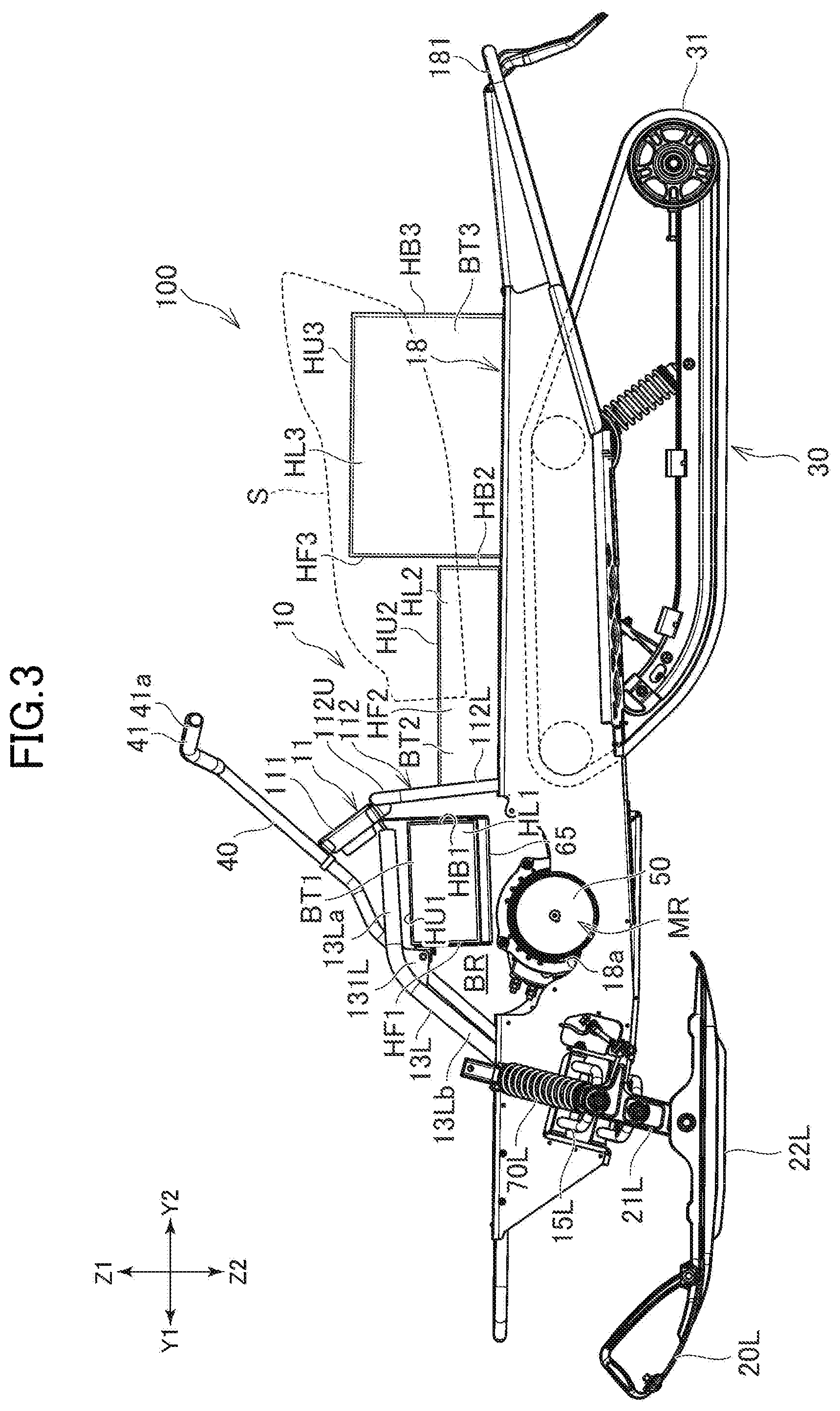 Patent US12103636 Figure 3 – Electric snowmobile
