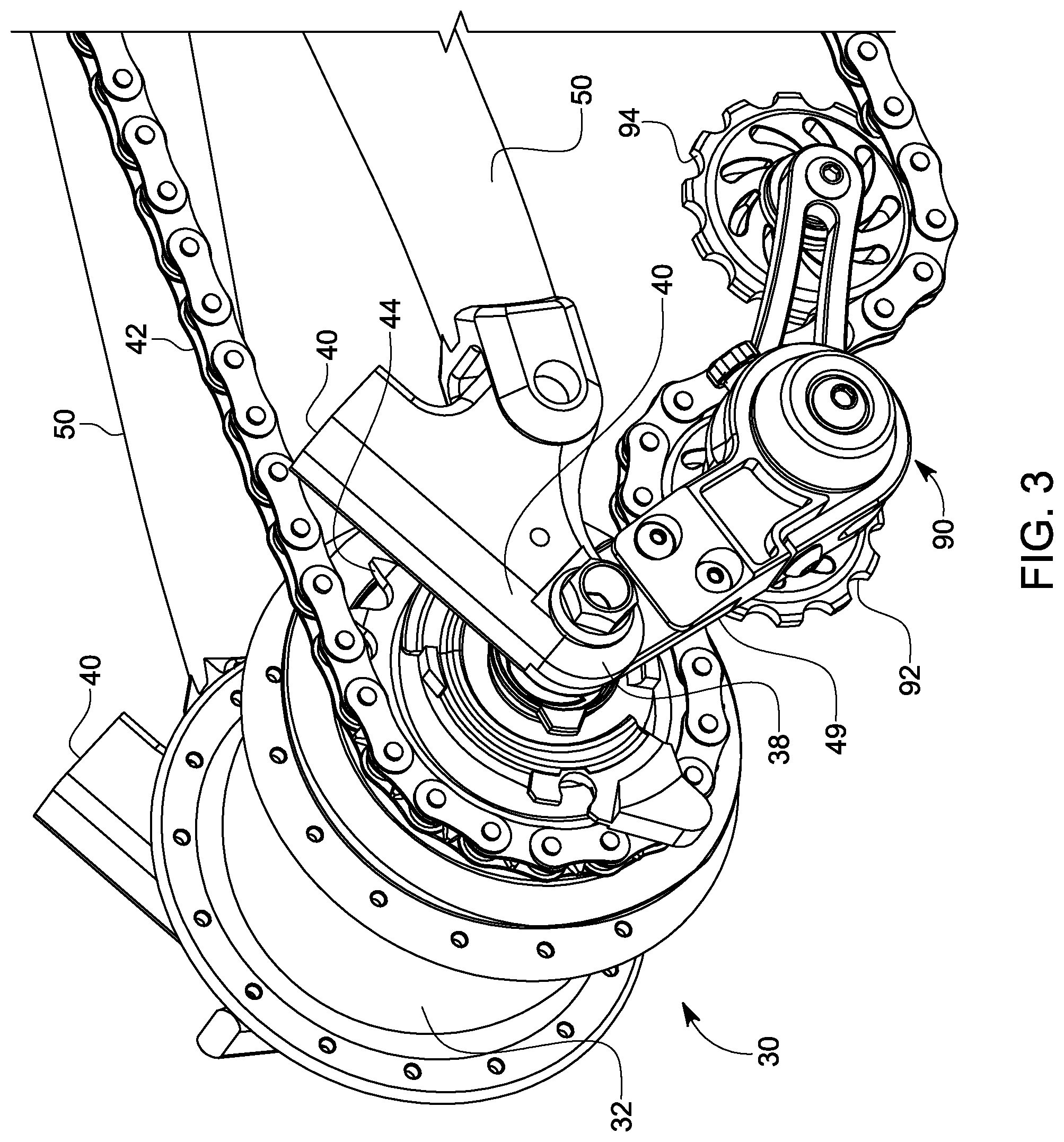 Patent US12103641 Figure 3 – Bicycle belt or chain tensioner and internally geared hub conversion kit