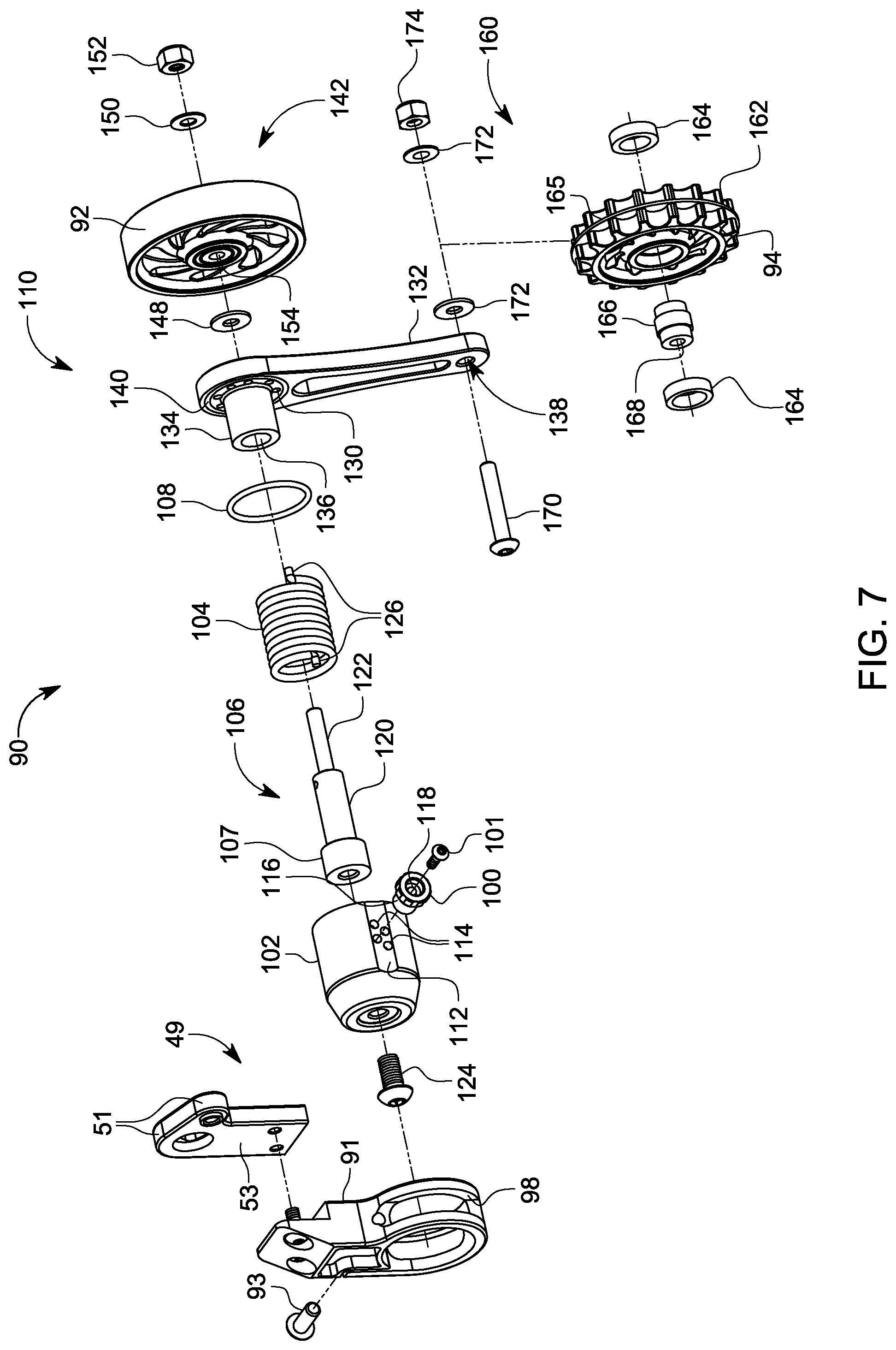 Patent US12103641 Figure 7 – Bicycle belt or chain tensioner and internally geared hub conversion kit