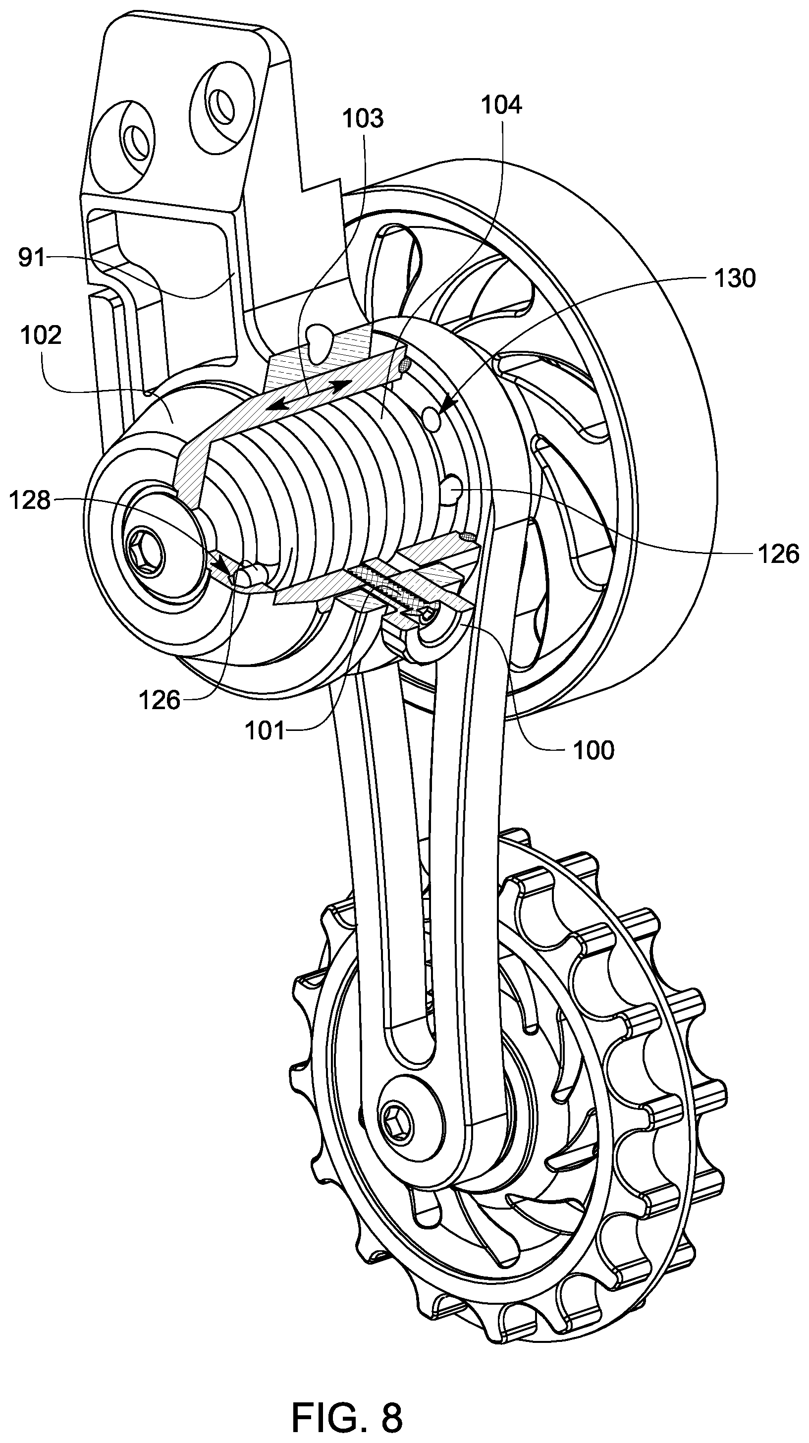 Patent US12103641 Figure 8 – Bicycle belt or chain tensioner and internally geared hub conversion kit