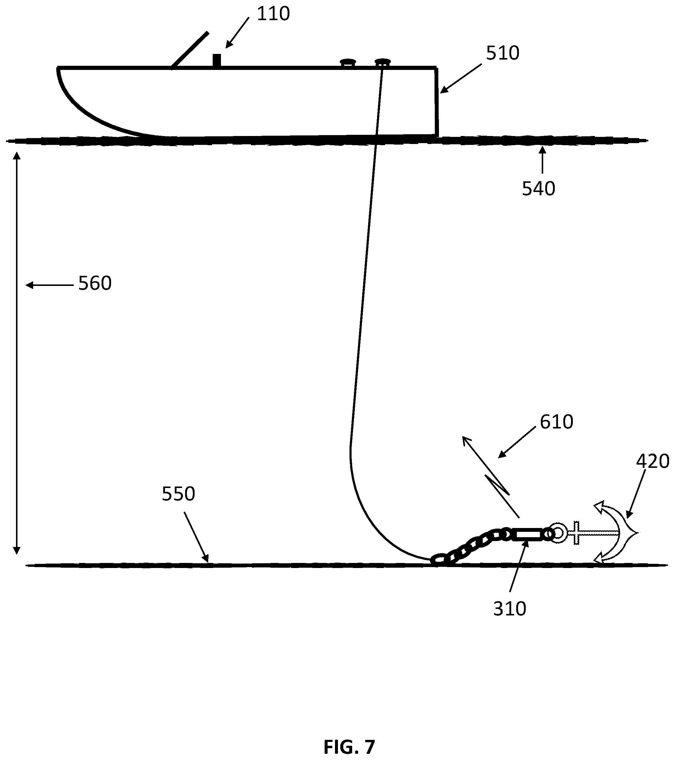 Patent US12103648 Figure 7 – Boat anchor monitoring system