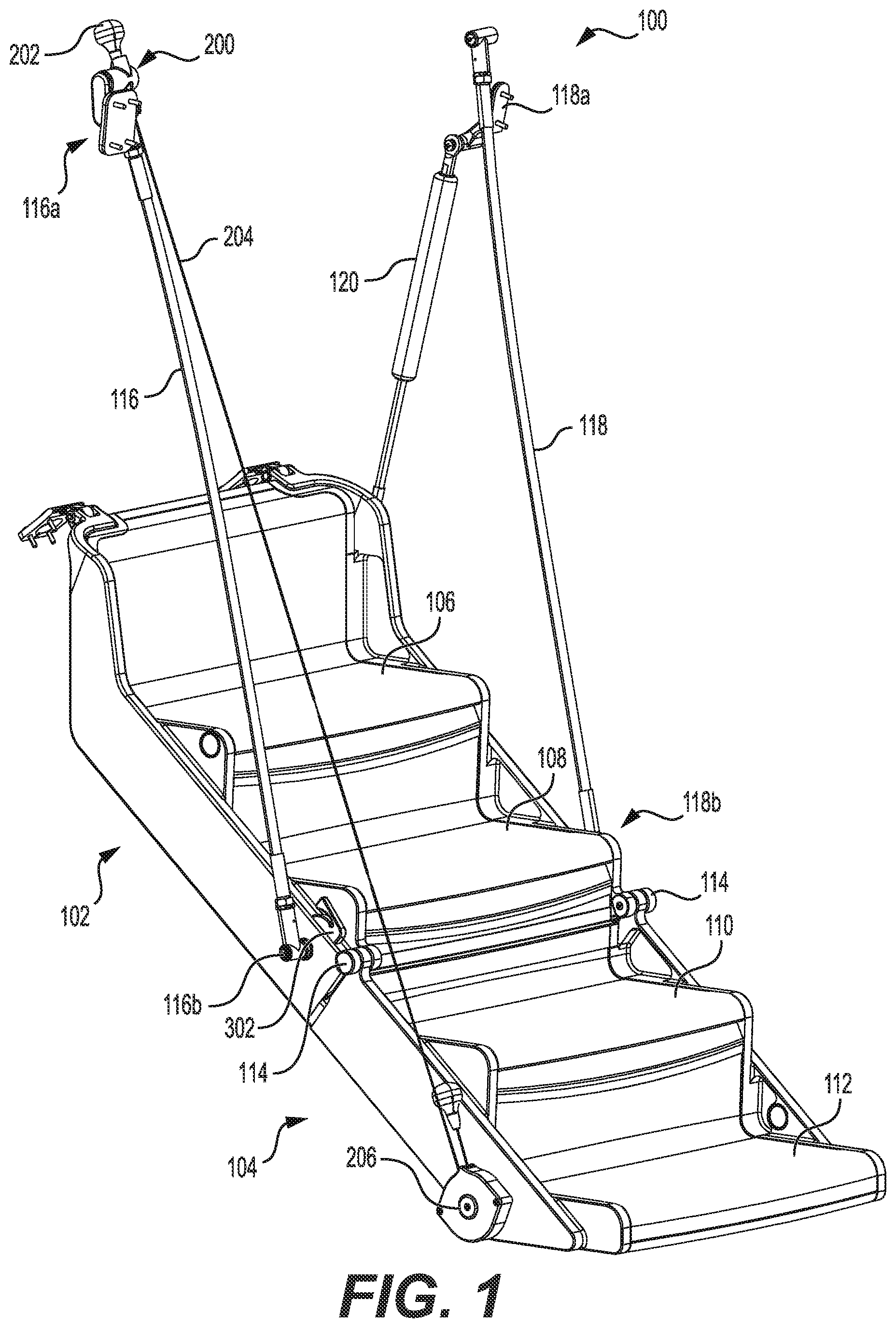 Patent US12103660 Figure 1 – Aircraft stair system including deployable table