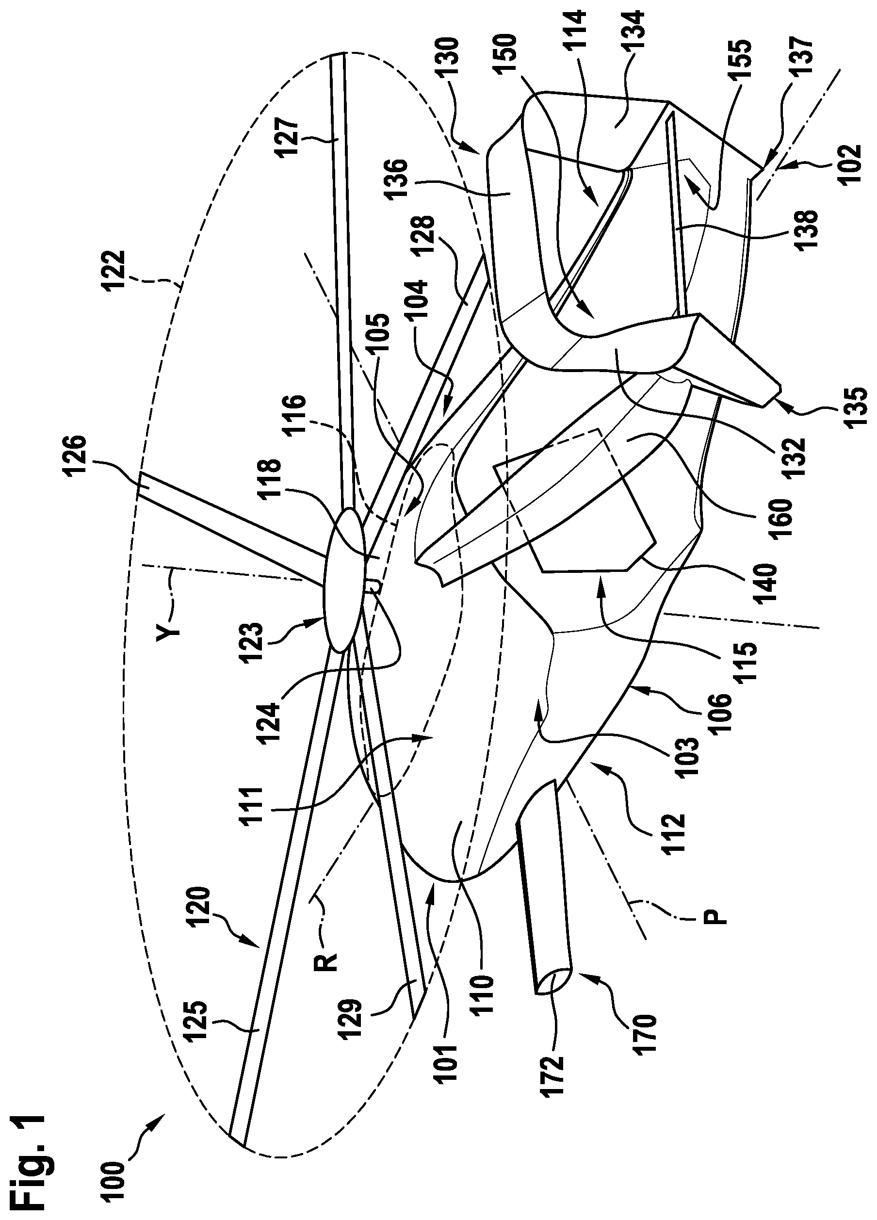Patent US12103672 — Rotary wing aircraft with a stabilizer arrangement — Figure 1