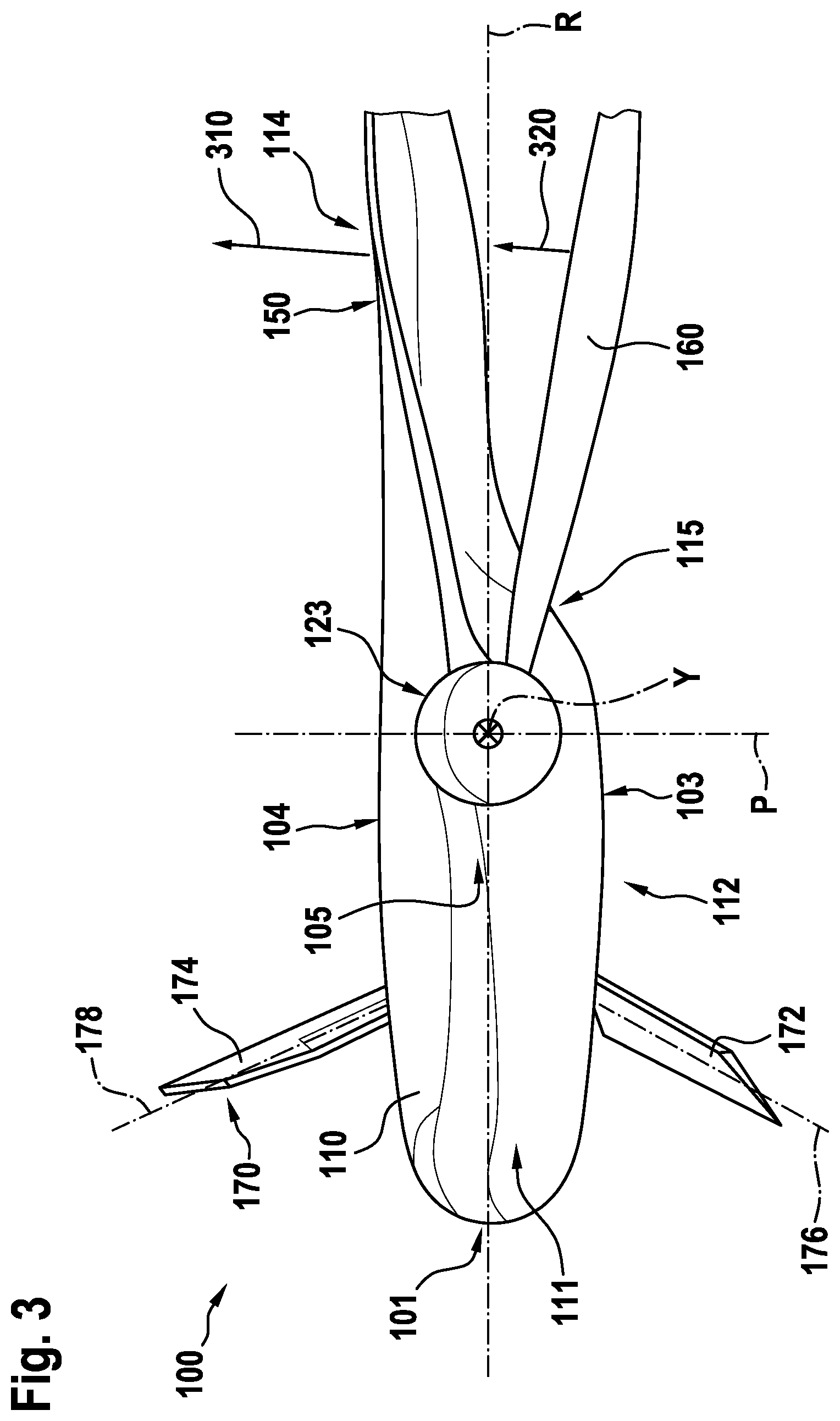 Patent US12103672 Figure 3 – Rotary wing aircraft with a stabilizer arrangement