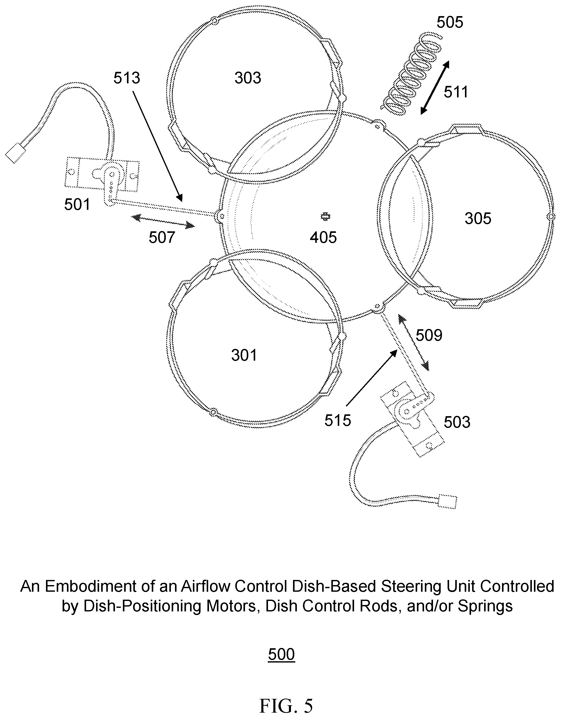 Patent US12103675 Figure 5 – Propeller-enclosed airlifting air tube apparatus incorporating an airflow control dish-based steering unit