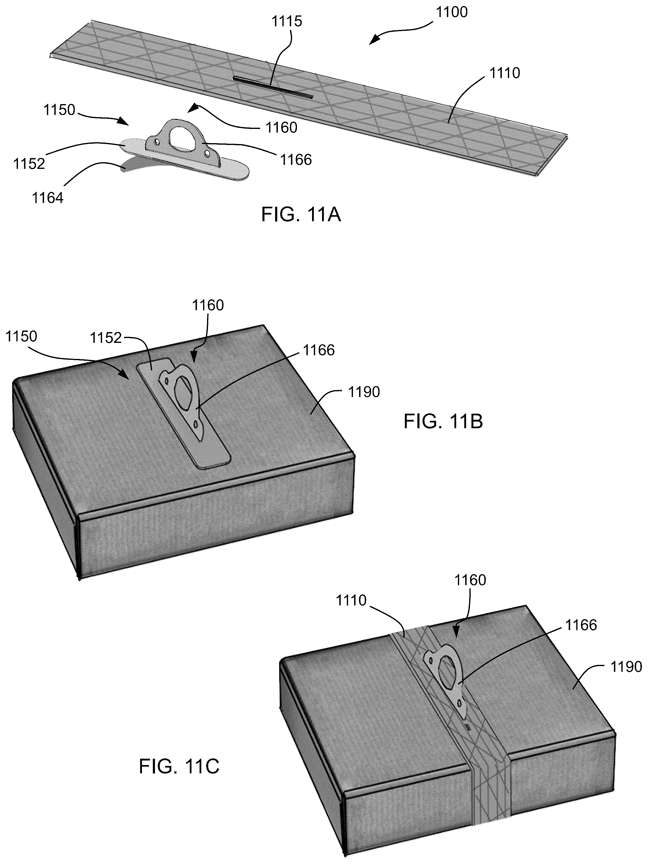 Patent US12103682 Figure 15 – Package coupling apparatus with strap and hanger for securing a package to a UAV and method of securing a package for delivery