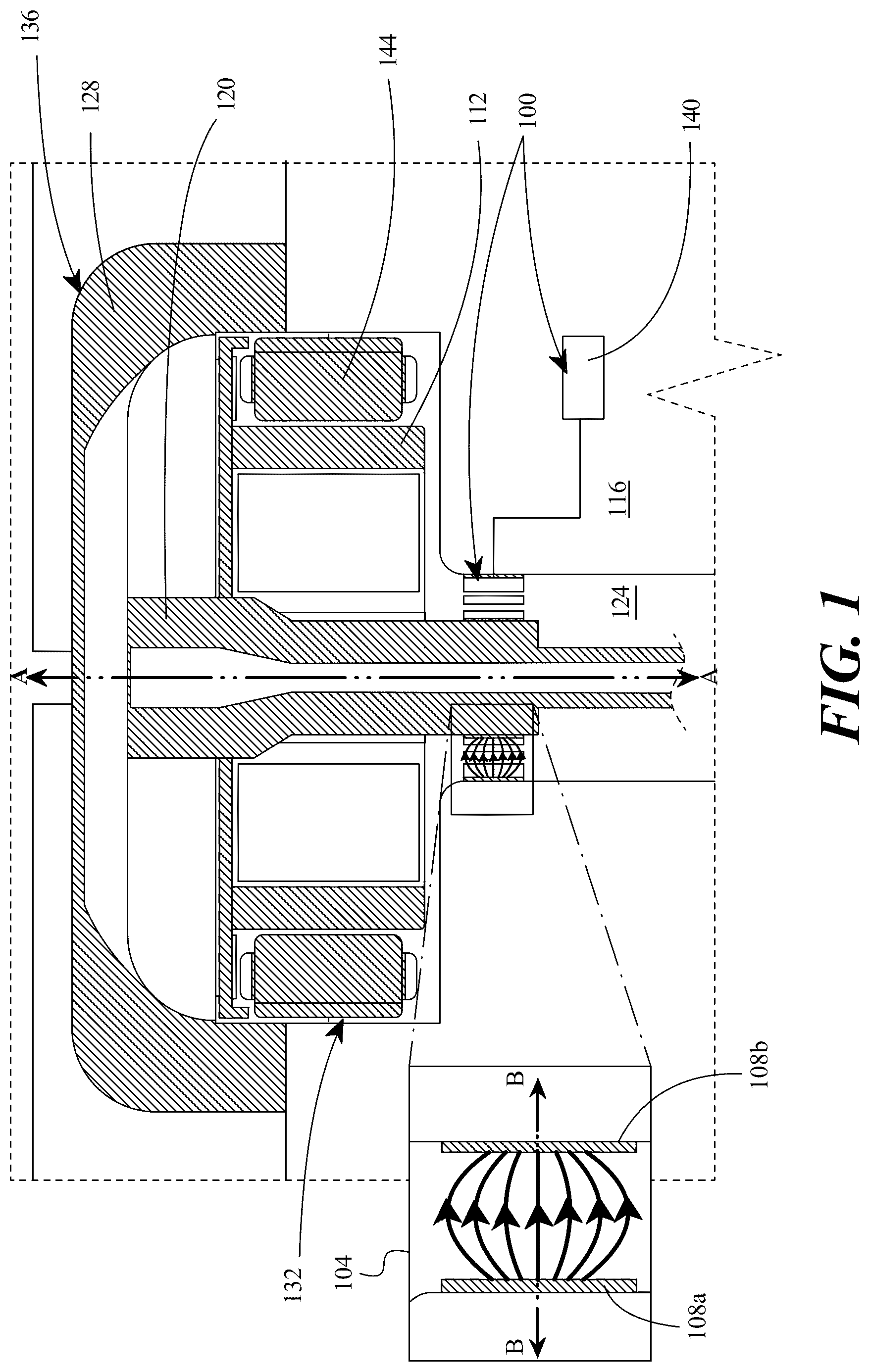 Patent US12103691 Figure 1 – Magnetic locking system of an electric aircraft rotor and methods thereof