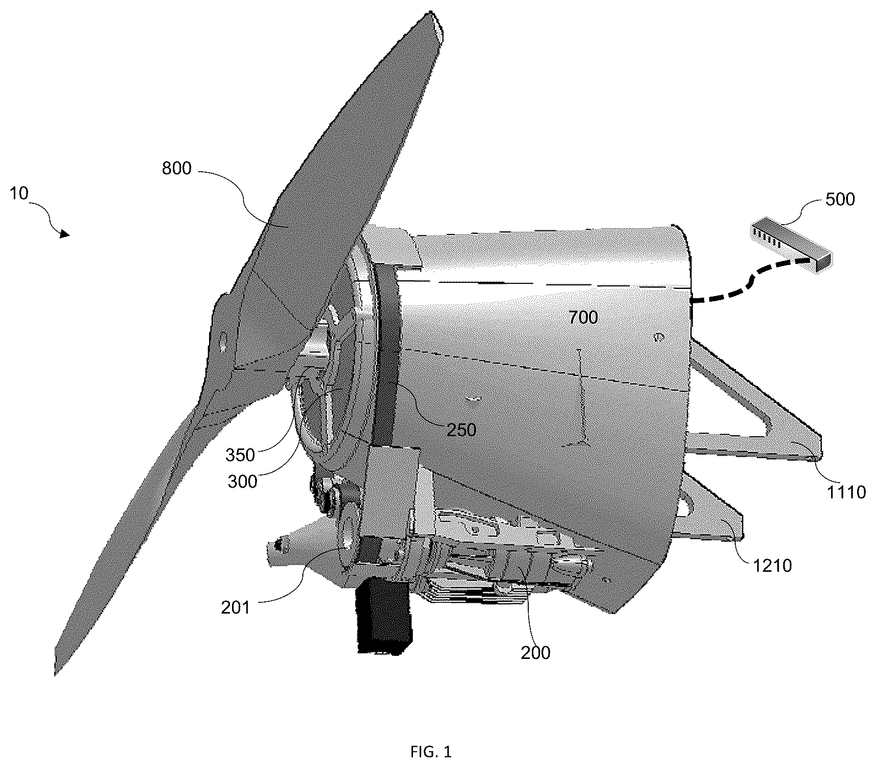 Patent US12103698 Figure 1 – Unmanned aerial vehicle's hybrid drive assembly