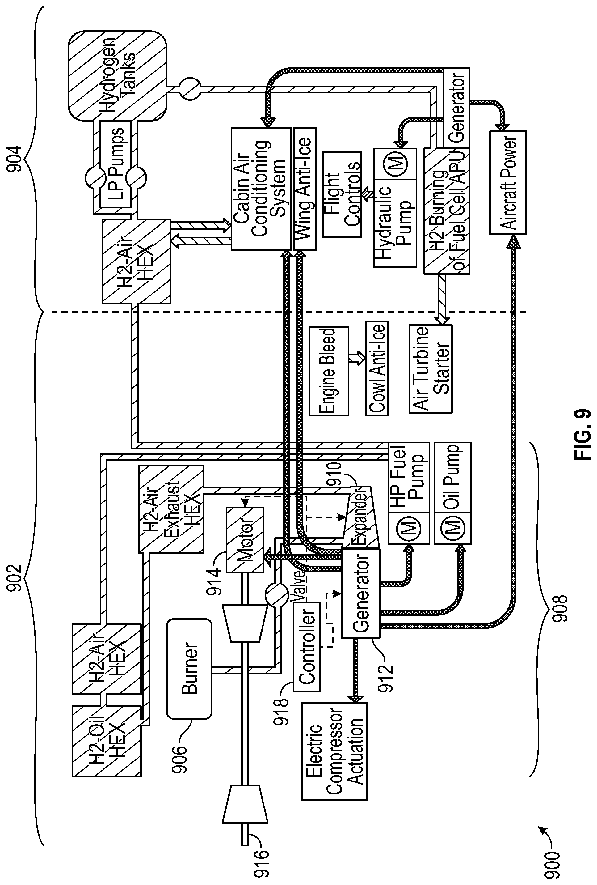 Patent US12103699 Figure 7 – Hybrid electric power for turbine engines having hydrogen fuel systems
