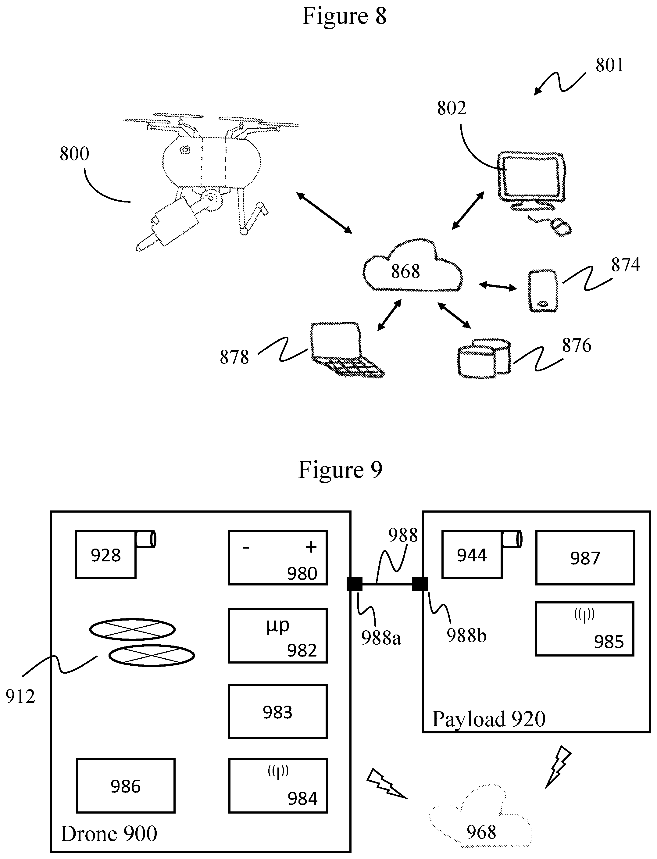 Patent US12103705 Figure 9 – Aerial drone with rotating frame