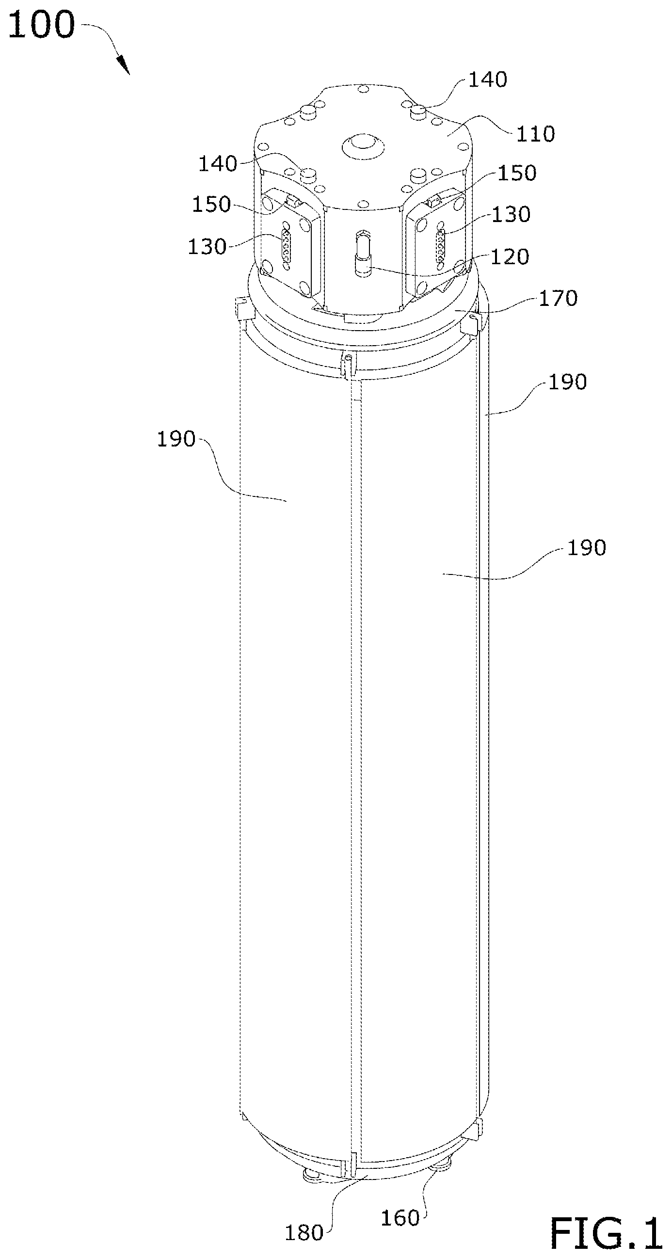 Patent US12103718 Figure 1 – Self-charging modular portable survival drone that recharges by natural elements