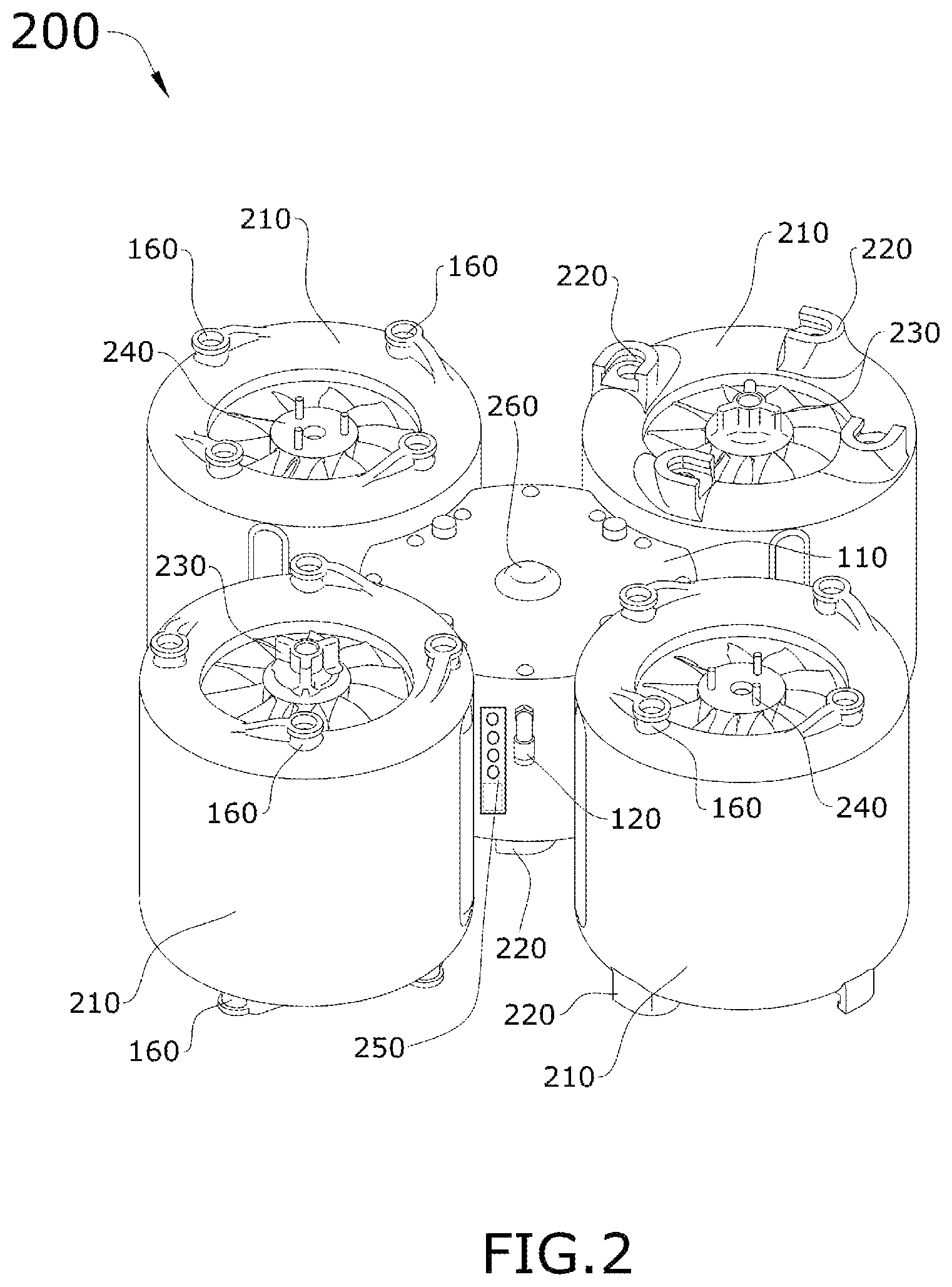 Patent US12103718 Figure 2 – Self-charging modular portable survival drone that recharges by natural elements