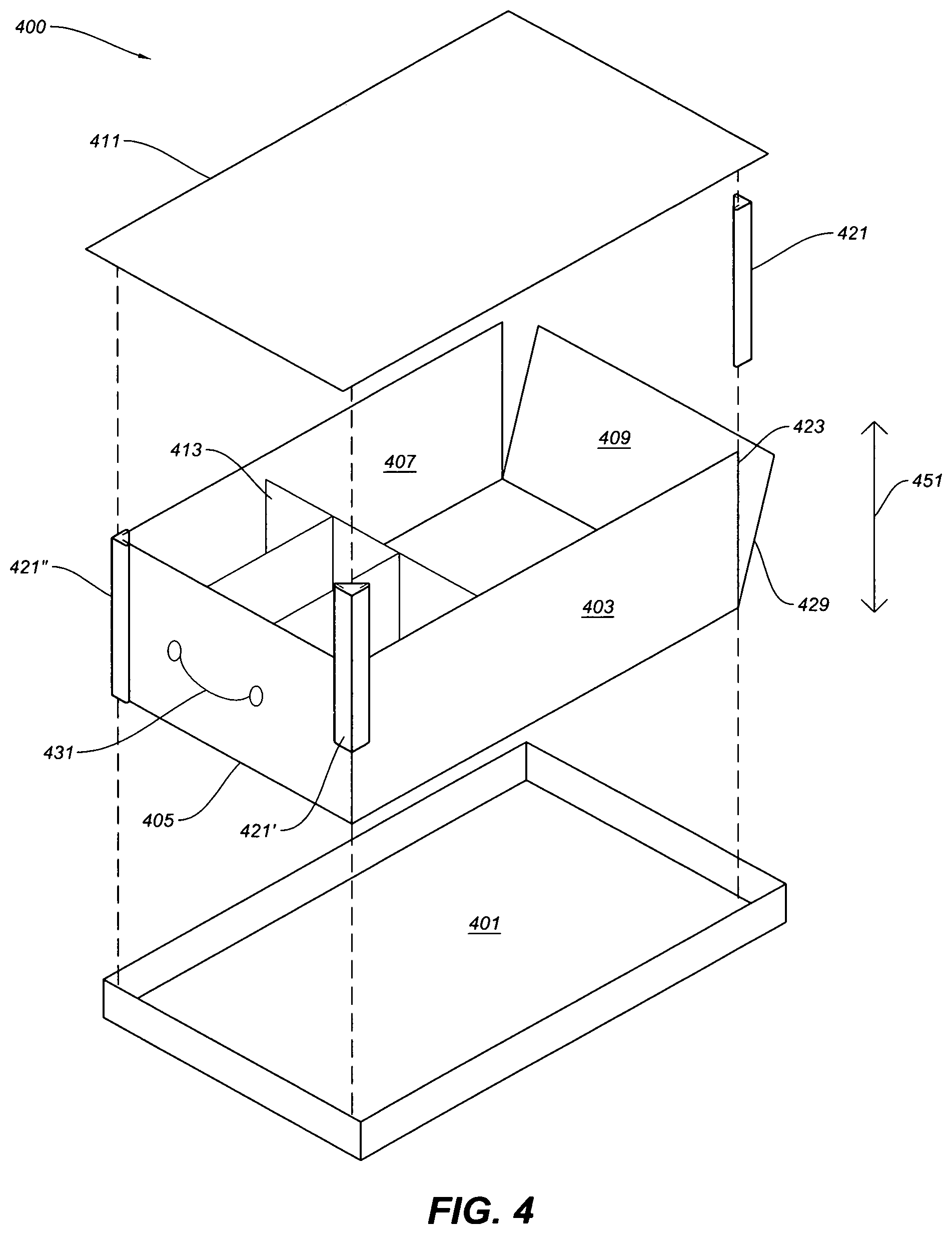 Patent US12103731 Figure 4 – Modular container system with corner couplers